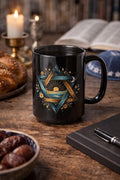 Star of David Sunrise Mug, Ocean Jewish Symbol Black Ceramic Coffee Cup