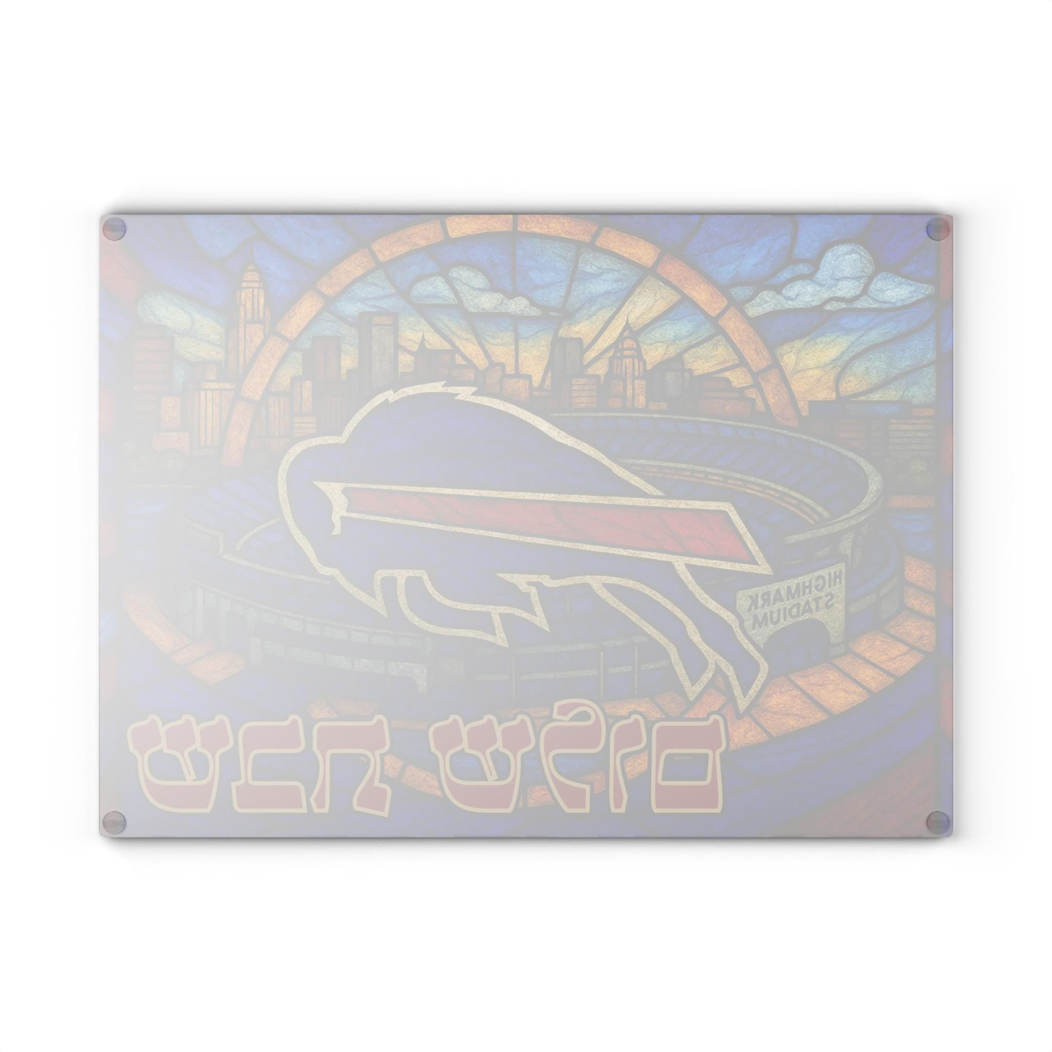 Buffalo Bills Challah Board, Tempered Glass Shabbat Tray, Stadium Skyline Judaica