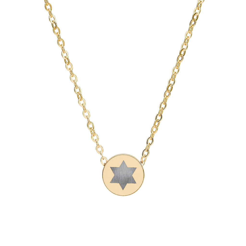 Star of David Circle Necklace, Engraved Stainless Steel Pendant, Minimalist Jewish Jewelry