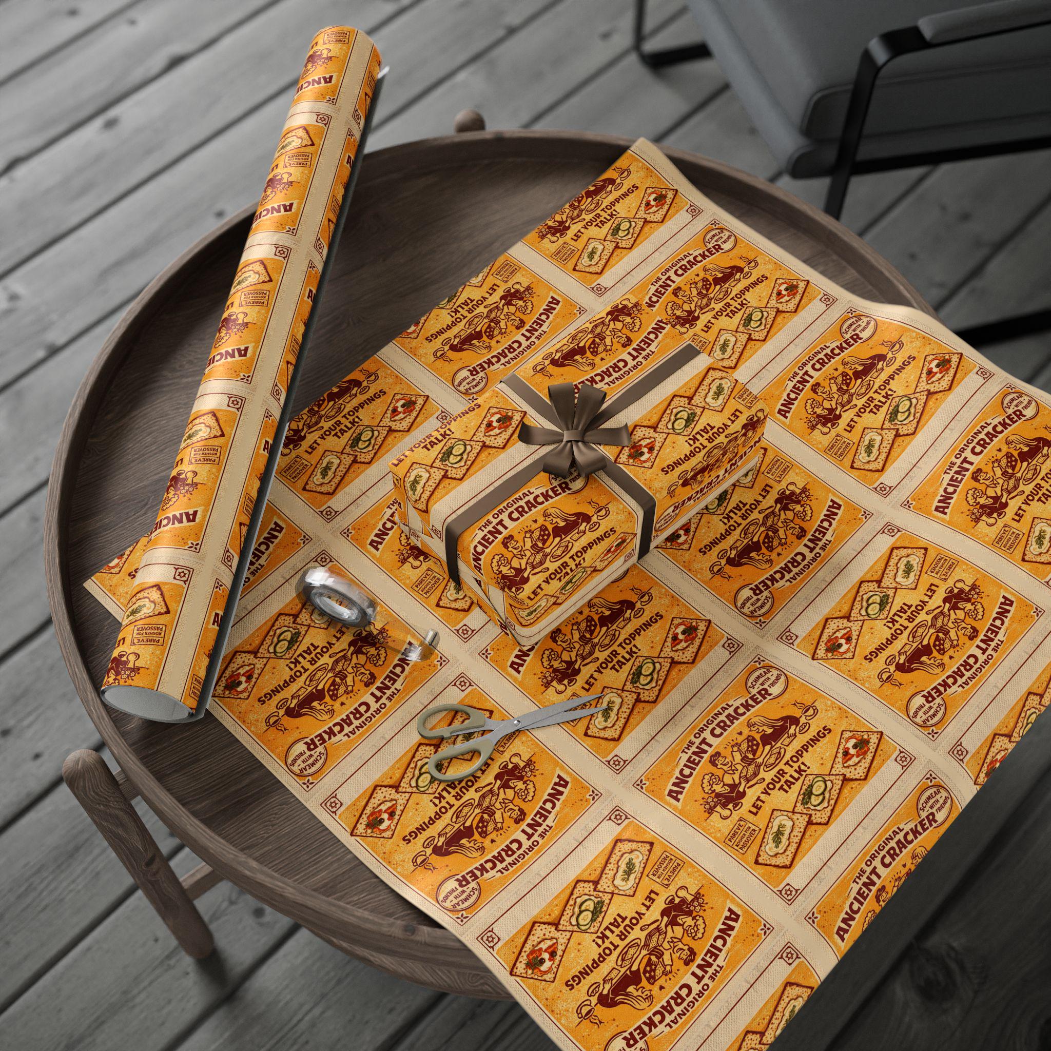 Vintage Matzah Label Wrapping Paper, Passover Gift Wrap, Jewish Holiday Packaging, Matzah Cracker Pattern