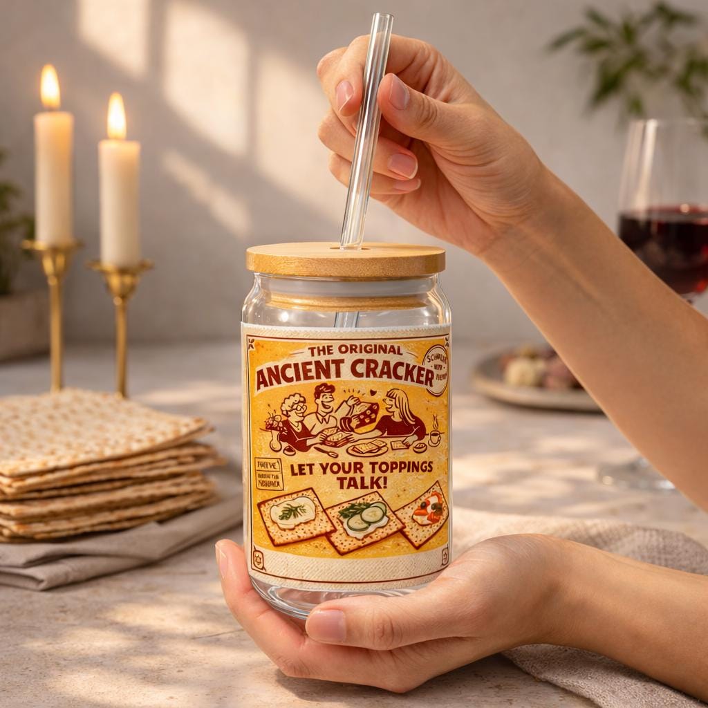 Passover Matzah Vintage Ad Sipper Glass, Retro Pesach Drinkware, Jewish Hostess Gift