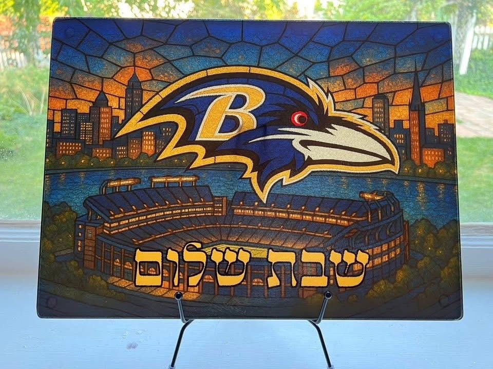 Baltimore Ravens Stained Glass Challah Board, Football Shabbat Tray, Jewish Wedding Gift