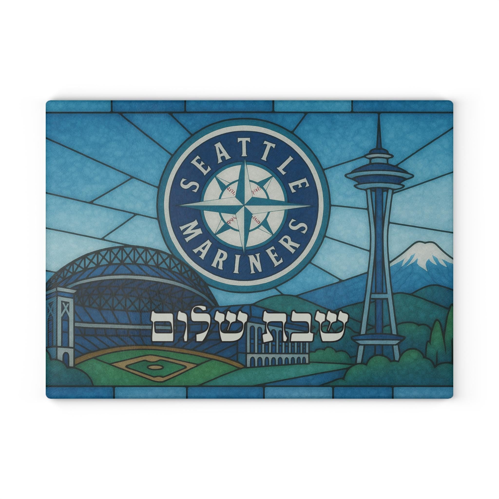 Seattle Mariners Challah Board, Stained Glass Shabbat Tray (15x11 inches)