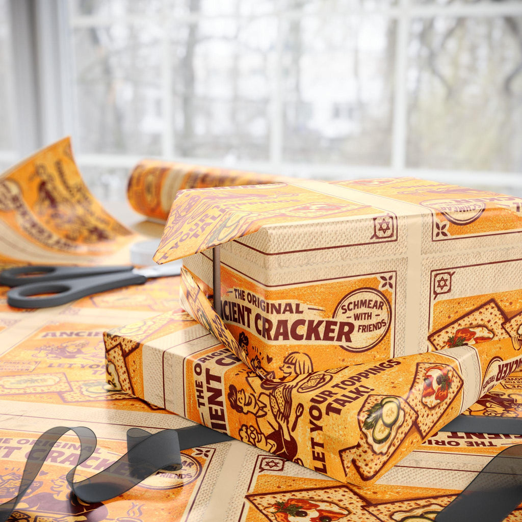 Vintage Matzah Label Wrapping Paper, Passover Gift Wrap, Jewish Holiday Packaging, Matzah Cracker Pattern