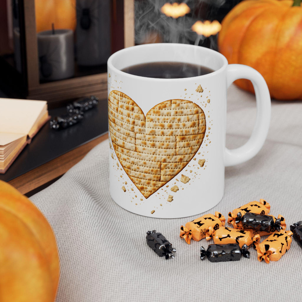 Matzah Heart Mug, Modern Judaica Passover Drinkware, Jewish Holiday Coffee Cup