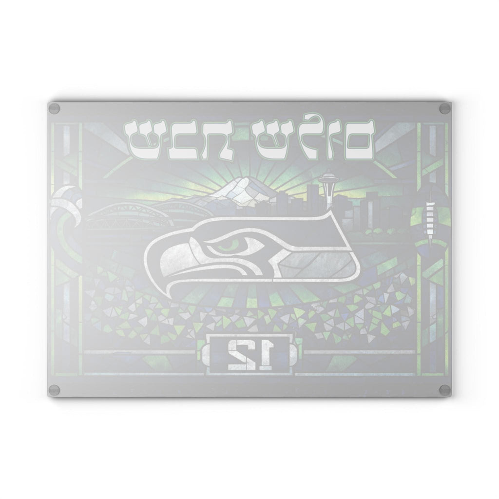 Seattle Seahawks Challah Board, Stained Glass Style Tempered Glass Judaica Tray