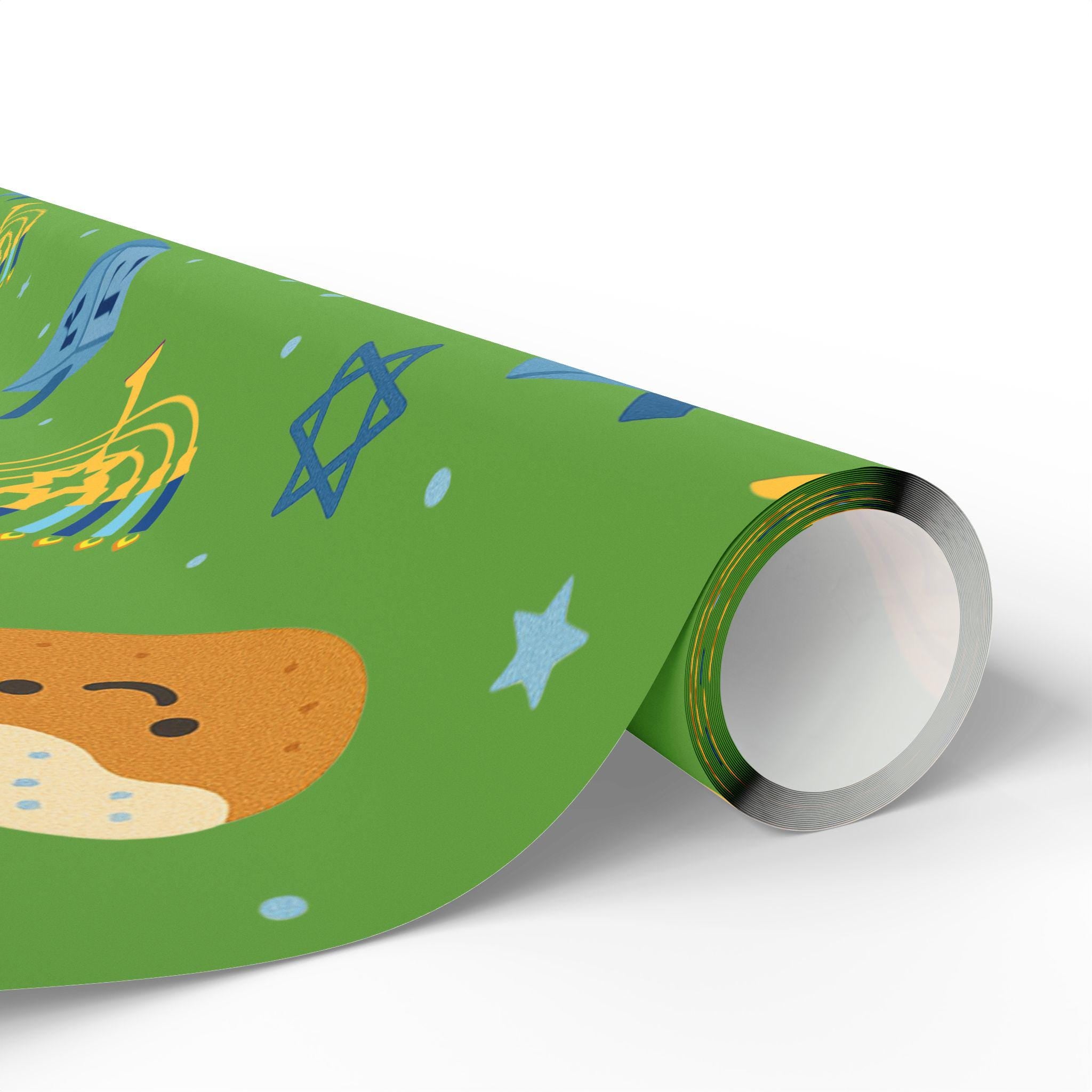 Green Hanukkah Wrapping Paper, Modern Judaica Gift Wrap, Fine Art Paper