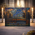 Detroit Lions Challah Board Stained Glass Shabbat Tray, 15x11 NFL Judaica Wedding Gift