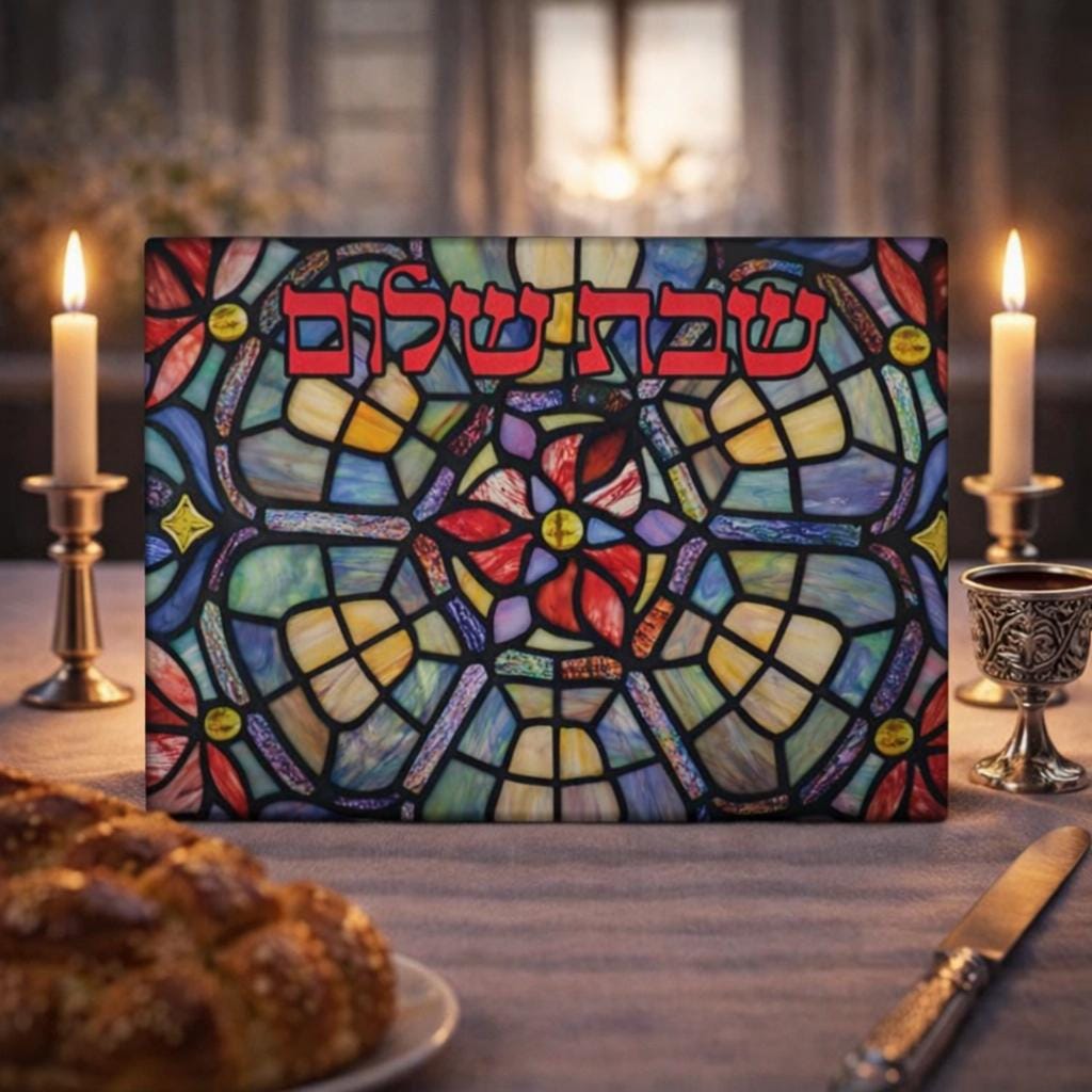 Tempered Glass Challah Board, Stained Glass Judaica Plate, Shabbat Hostess Gift