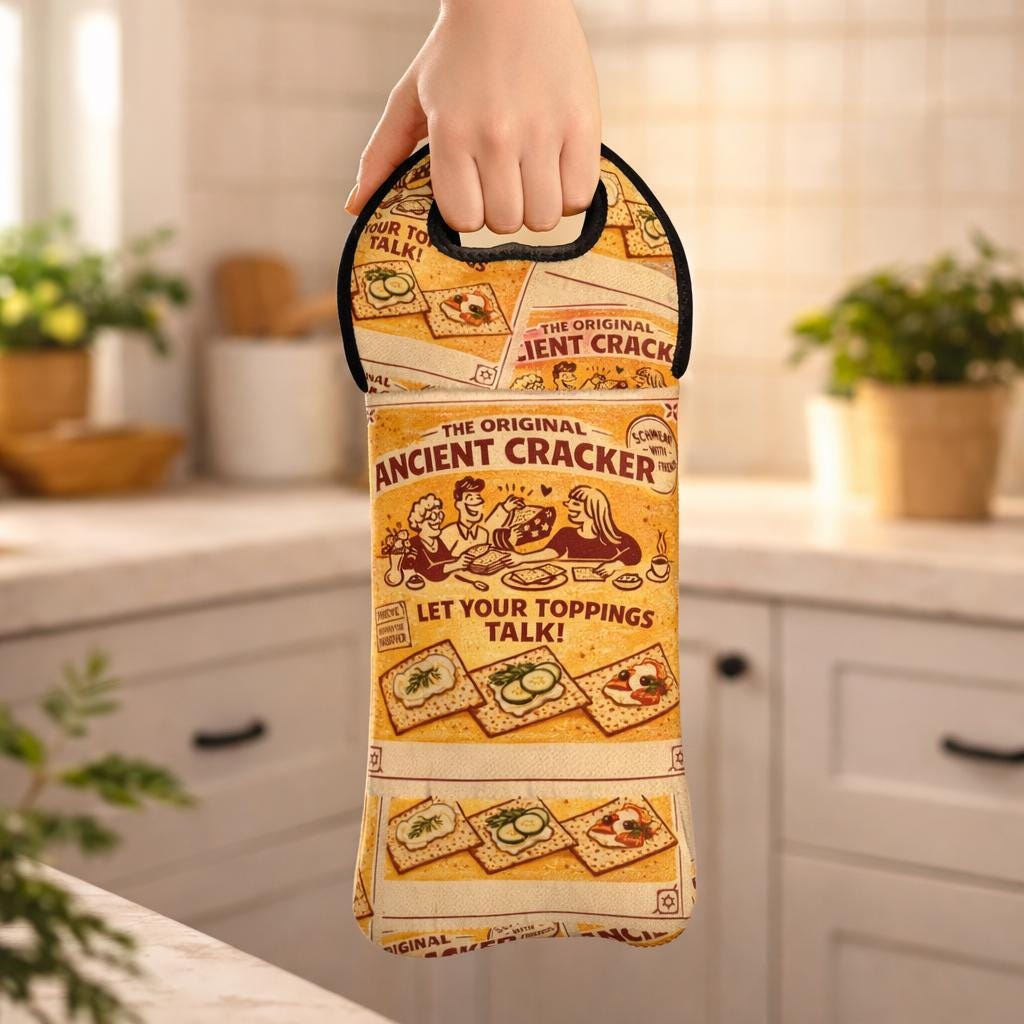 Vintage Matzah Wine Tote Bag, Retro Neoprene Carrier (Kosher for Passover)