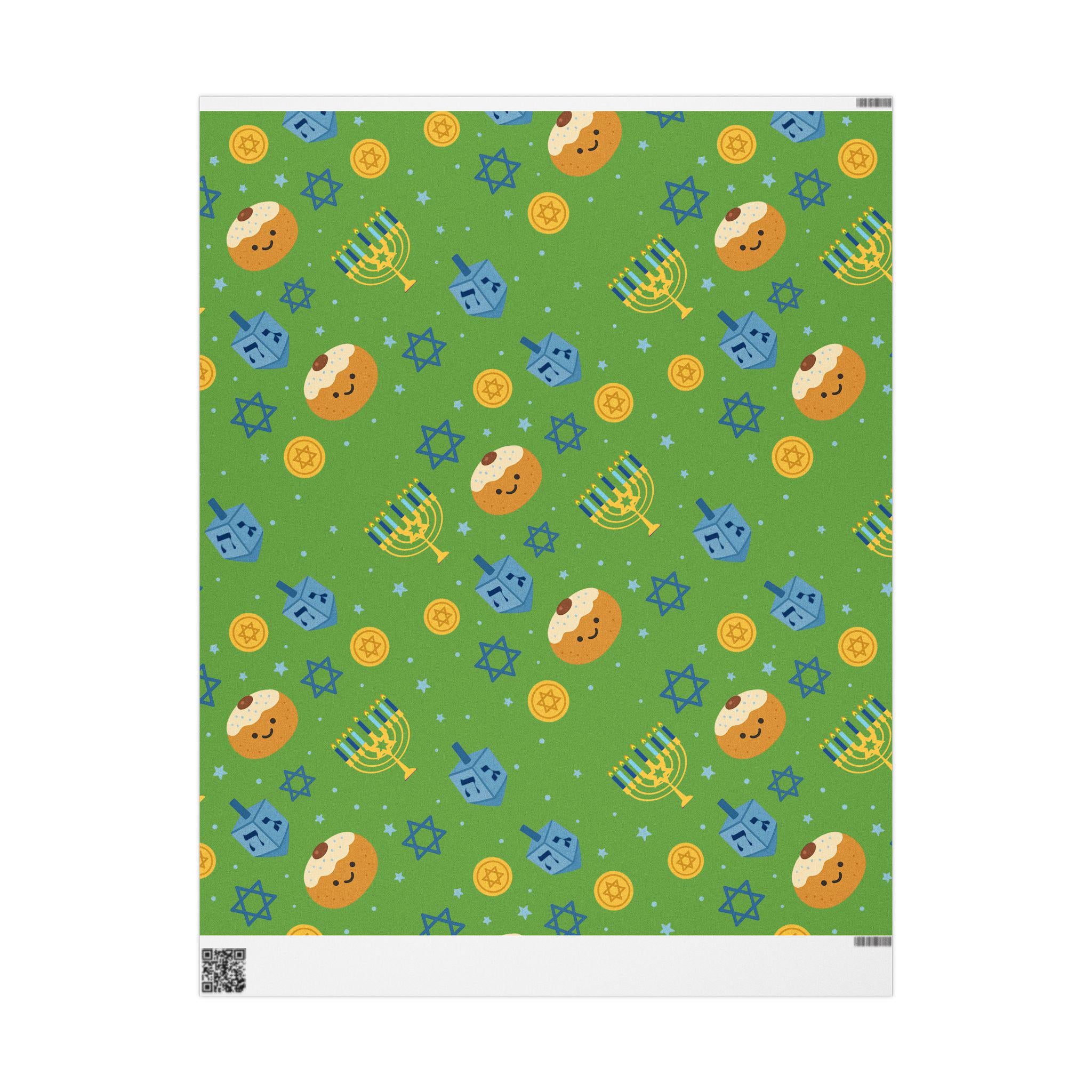 Green Hanukkah Wrapping Paper, Modern Judaica Gift Wrap, Fine Art Paper