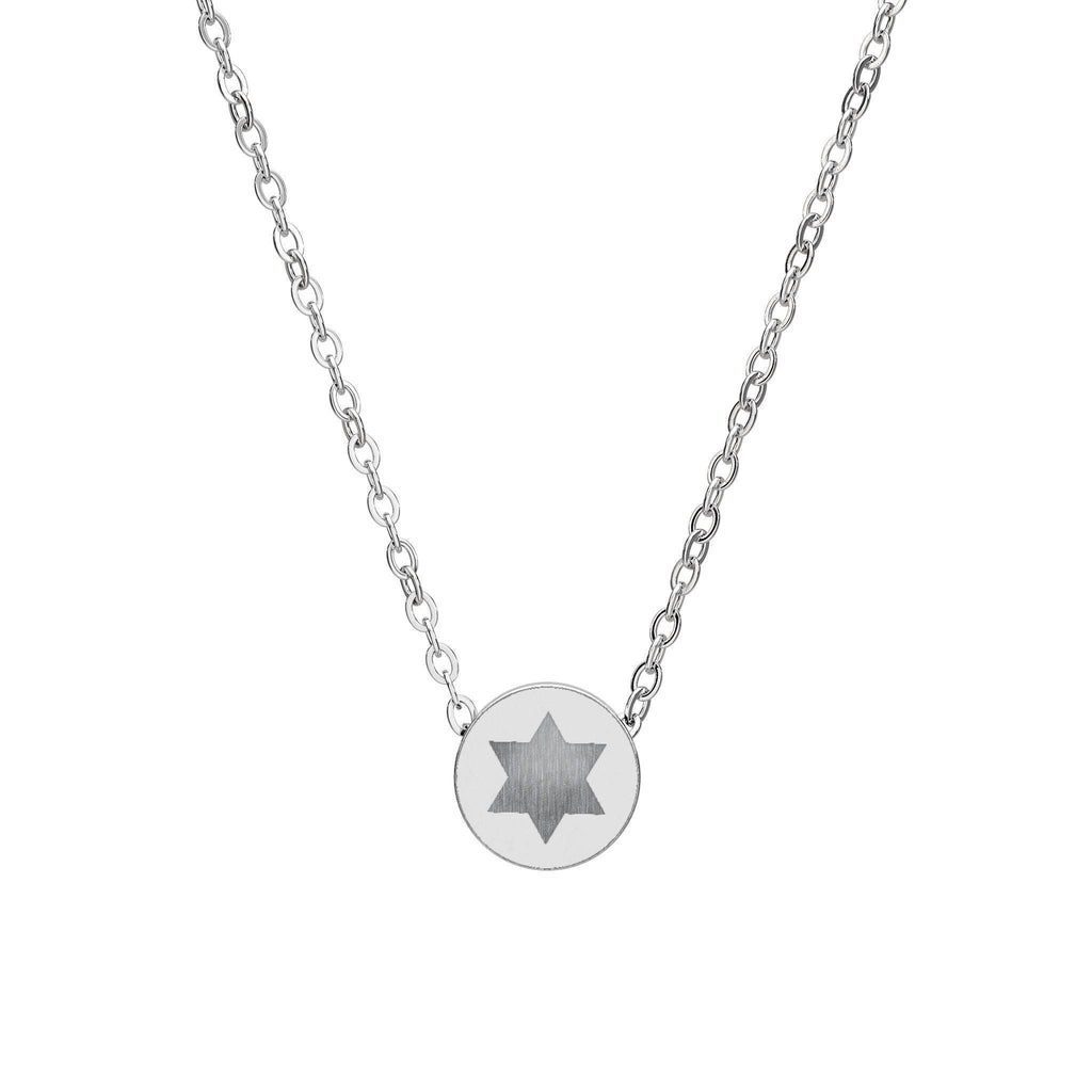 Star of David Circle Necklace, Engraved Stainless Steel Pendant, Minimalist Jewish Jewelry