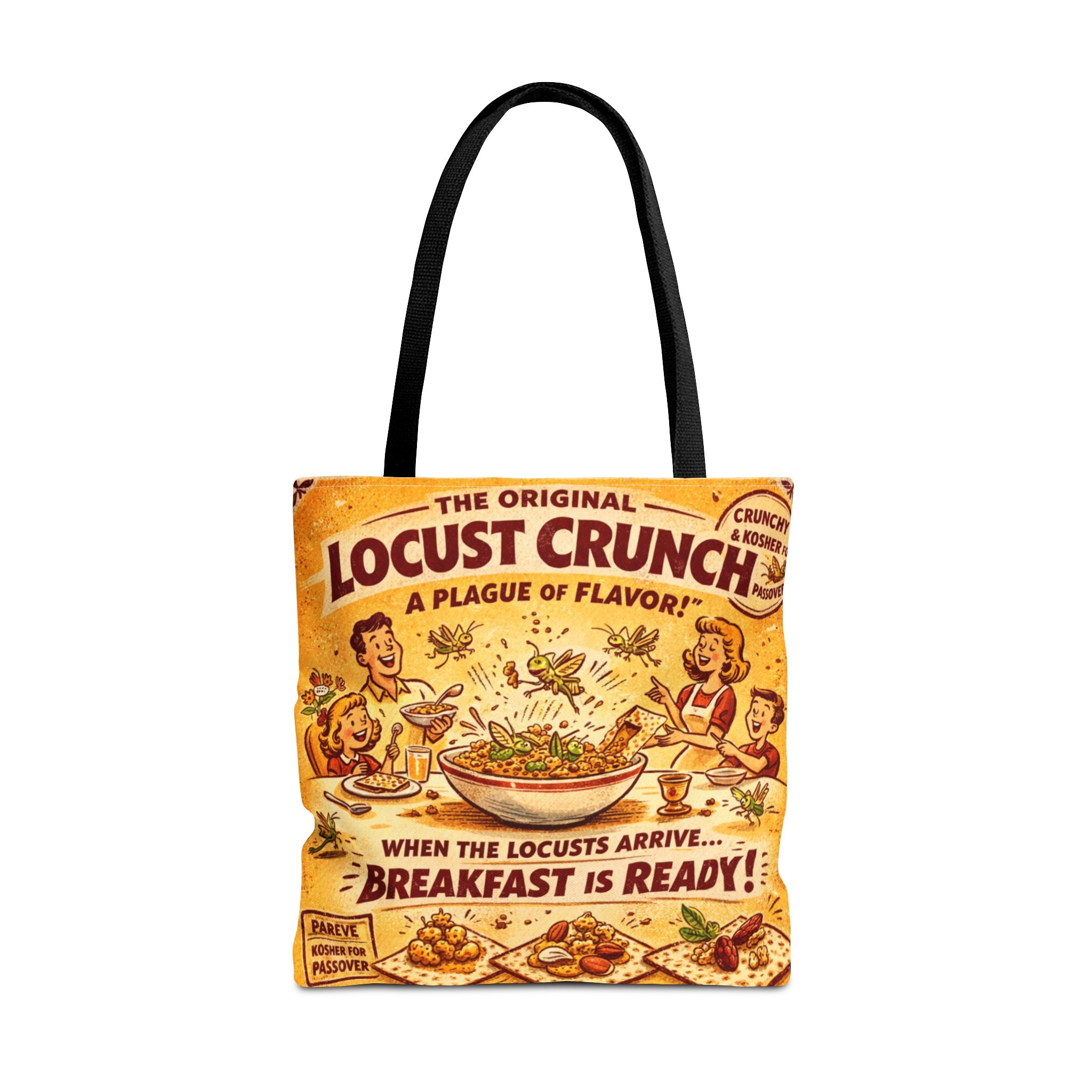 Passover Locust Crunch Vintage Ad Tote Bag, Funny Plague Matzah Market Tote, Retro Pesach Grocery Bag, Jewish Kitchen Gift