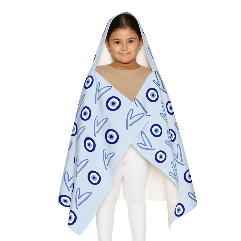 Jewish Evil Eye Hooded Towel for Kids, blue Heart Bath Towel, Pool Beach Towel, Jewish Baby Gift,  Swim Towel