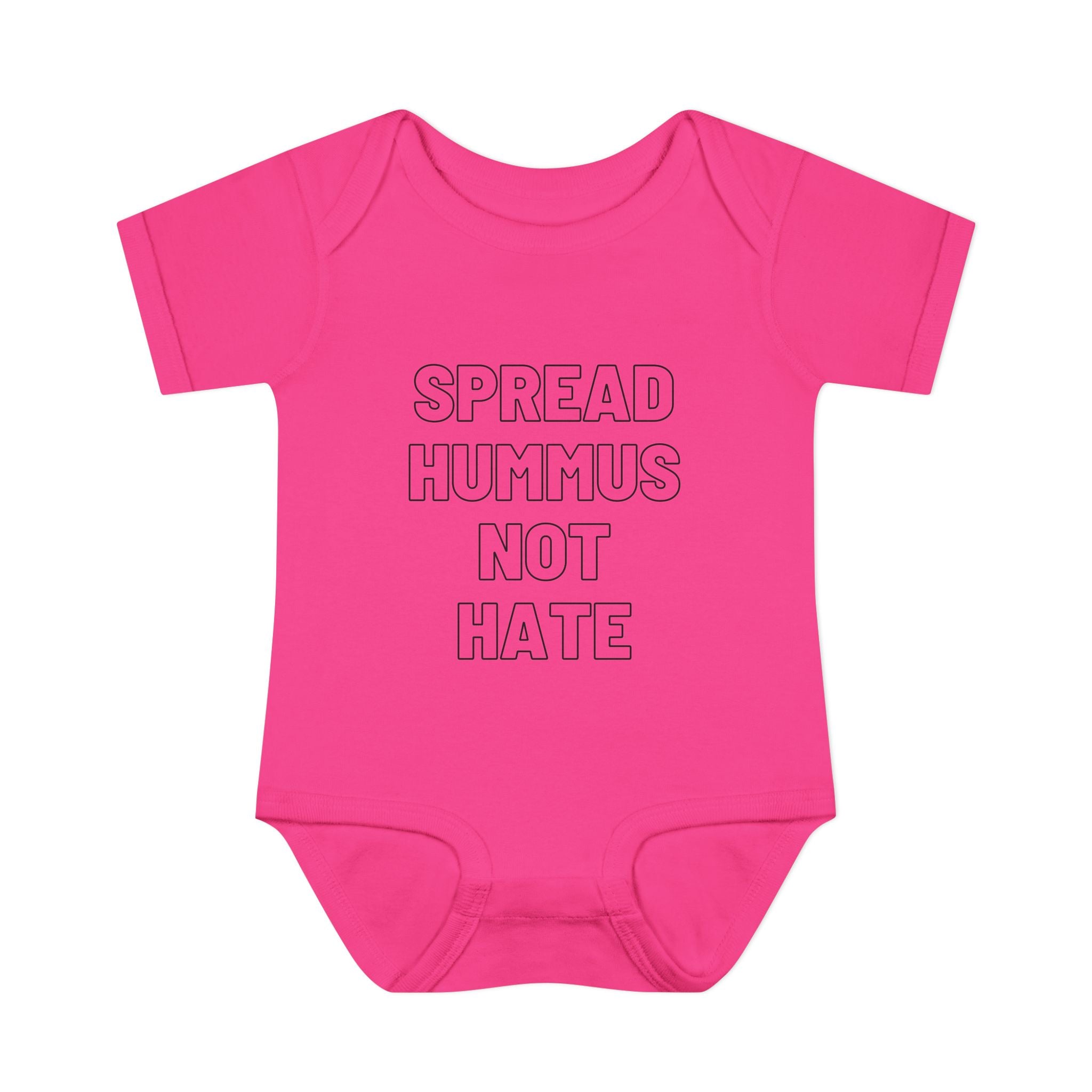 Spread Hummus Not Hate Baby Onesie Funny Jewish Infant Bodysuit, Foodie Humor Baby Shower Gift