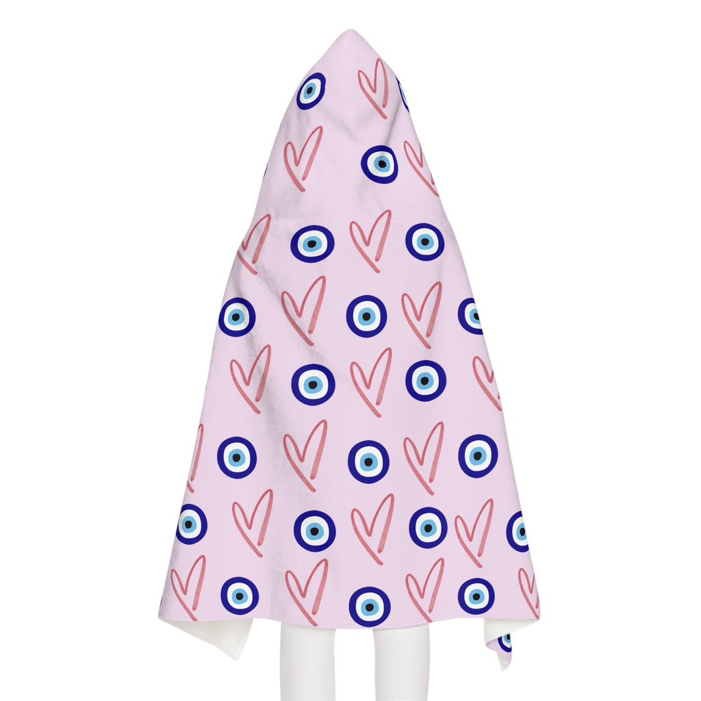 Jewish Evil Eye Hooded Towel for Kids, Pink Heart Bath Towel, Pool Beach Towel, Jewish Baby Gift, Girls Swim Towel