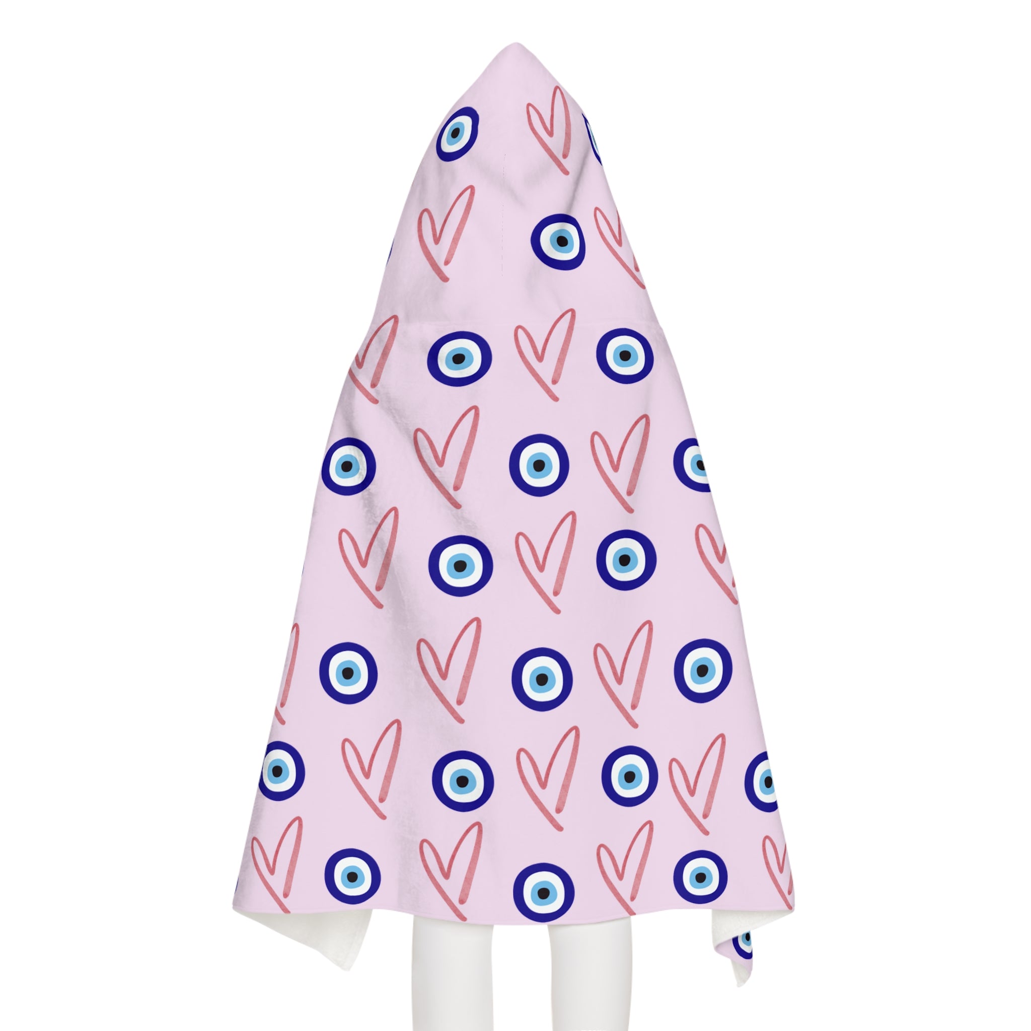Jewish Evil Eye Hooded Towel for Kids, Pink Heart Bath Towel, Pool Beach Towel, Jewish Baby Gift, Girls Swim Towel