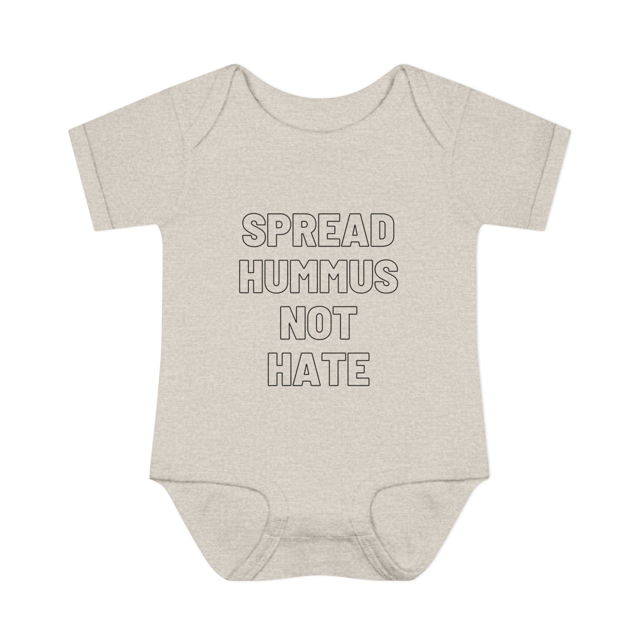 Spread Hummus Not Hate Baby Onesie Funny Jewish Infant Bodysuit, Foodie Humor Baby Shower Gift