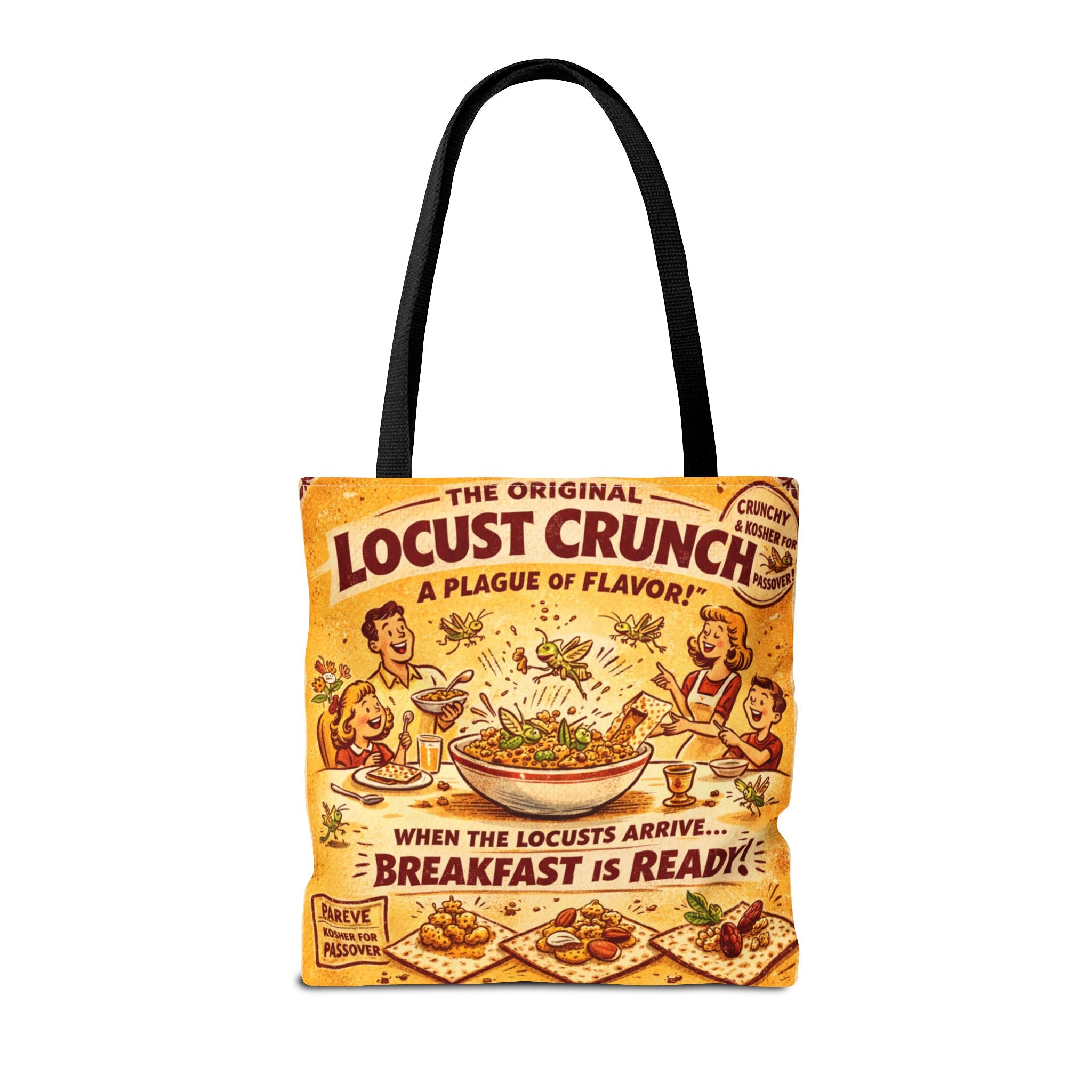 Passover Locust Crunch Vintage Ad Tote Bag, Funny Plague Matzah Market Tote, Retro Pesach Grocery Bag, Jewish Kitchen Gift