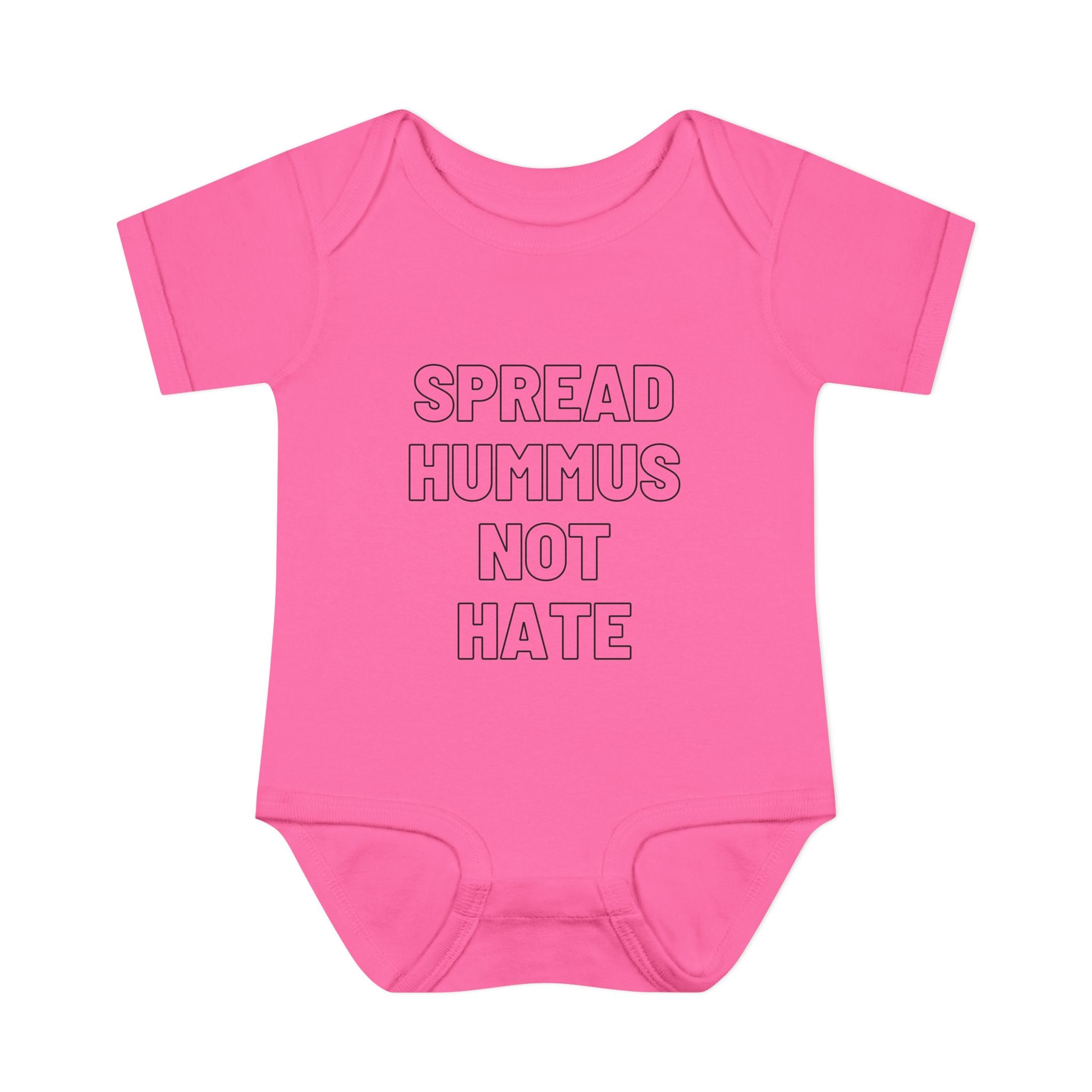 Spread Hummus Not Hate Baby Onesie Funny Jewish Infant Bodysuit, Foodie Humor Baby Shower Gift