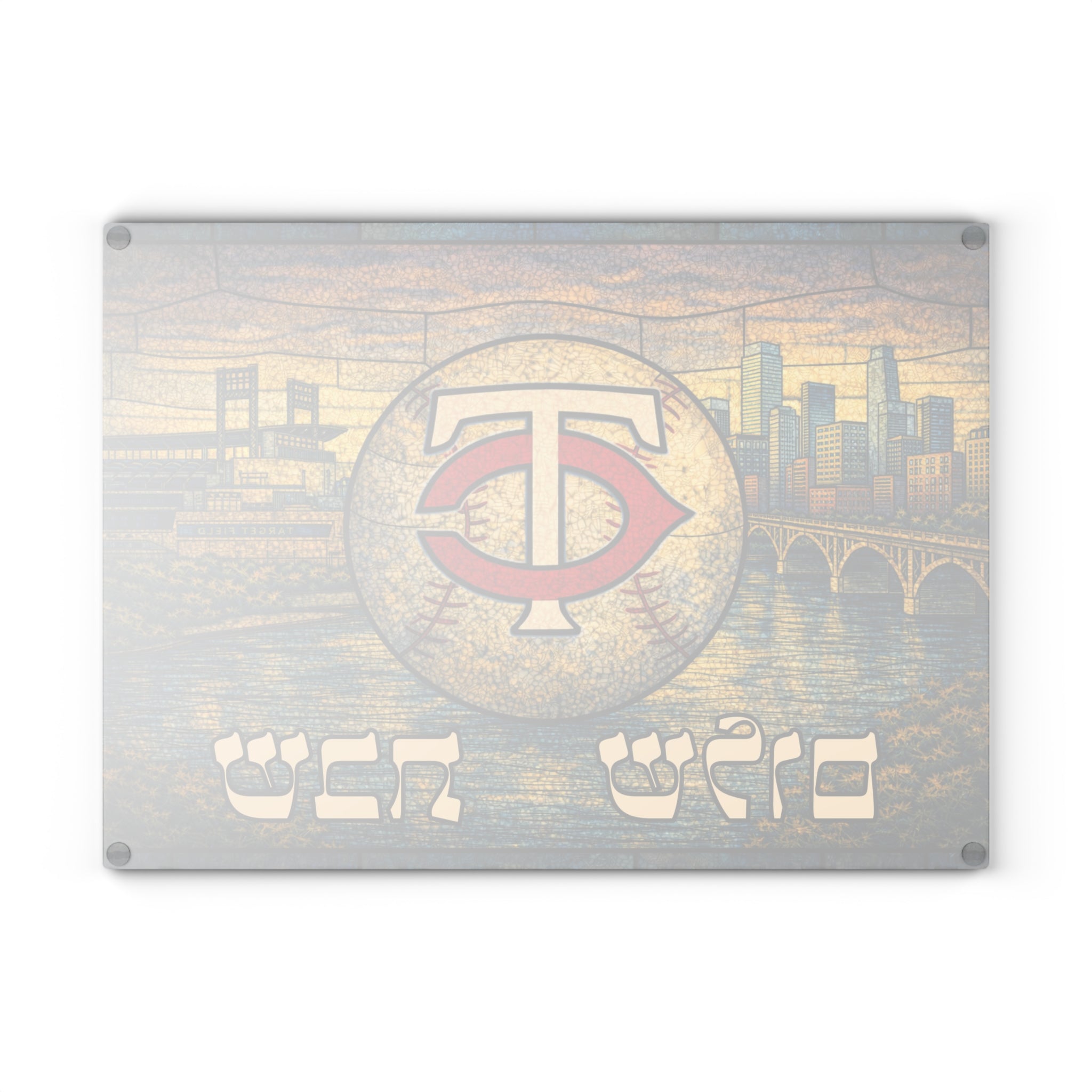 Minnesota Twins Challah Board Stained Glass Shabbat Tray, 15x11 Jewish Baseball Wedding Gift