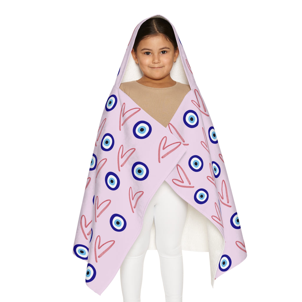 Jewish Evil Eye Hooded Towel for Kids, Pink Heart Bath Towel, Pool Beach Towel, Jewish Baby Gift, Girls Swim Towel