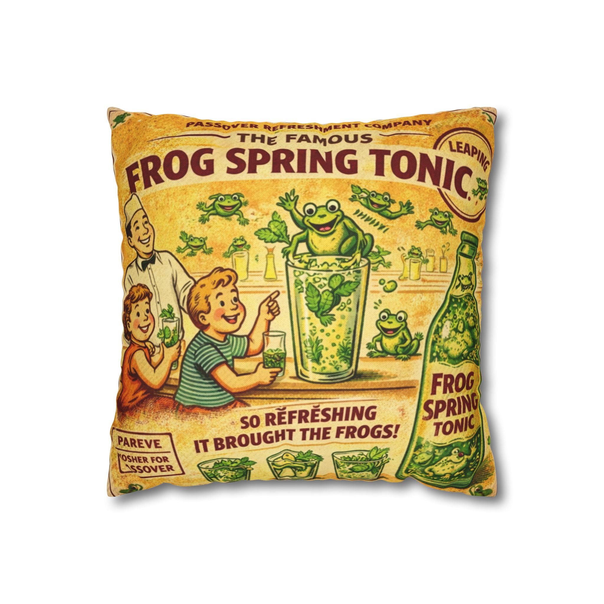Passover plague frogs Decorative Pillow Cover, Vintage Jewish Kitchen Art Cushion Case, Seder Hostess Gift, Holiday Home Decor