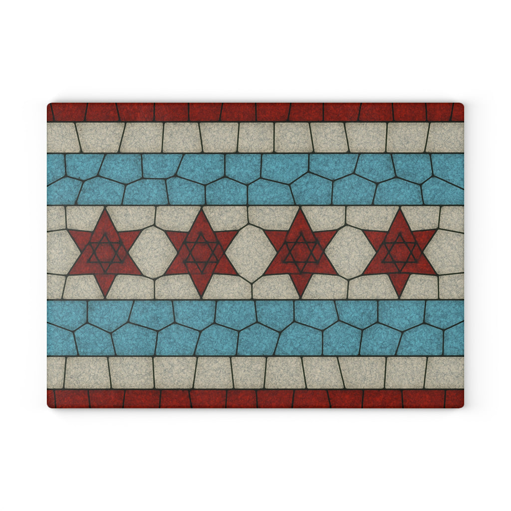 Chicago Flag Challah Board Stained Glass Shabbat Plate, Jewish Chicago Gift with Stars of David, Urban Judaica Art