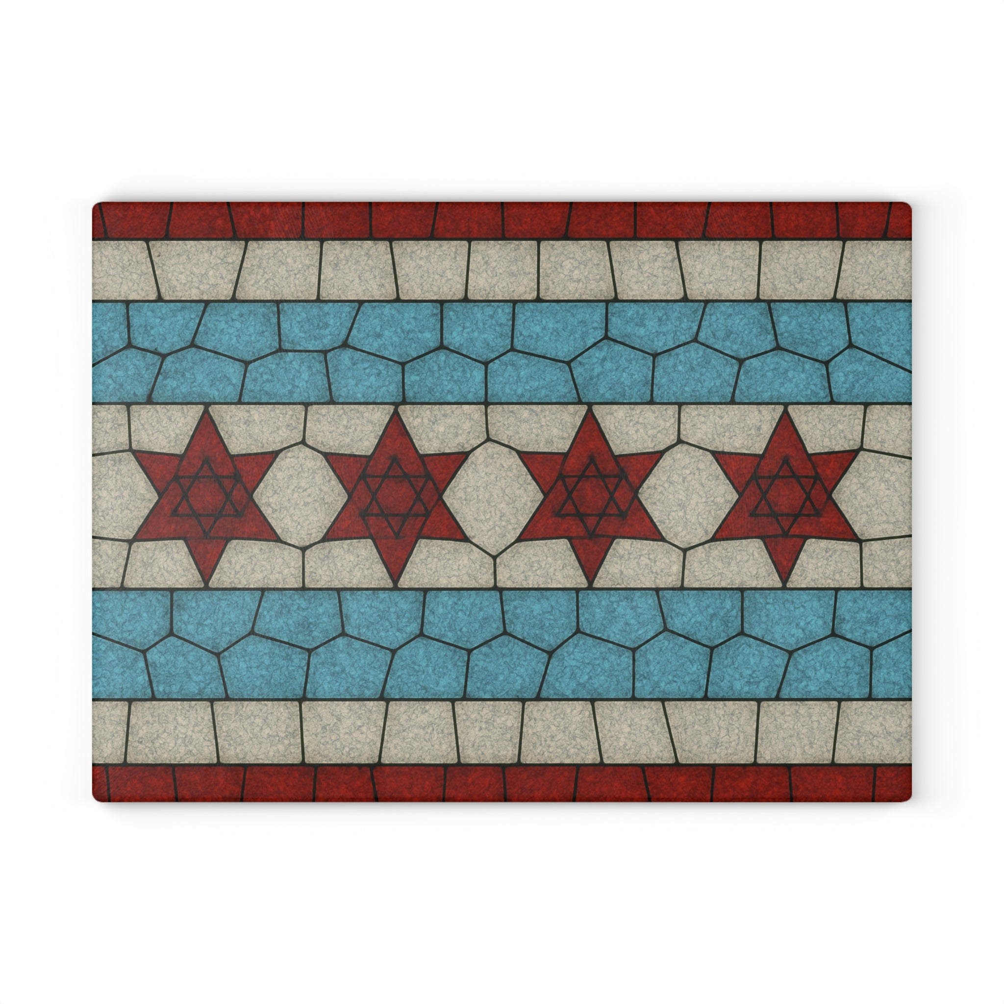 Chicago Flag Challah Board Stained Glass Shabbat Plate, Jewish Chicago Gift with Stars of David, Urban Judaica Art