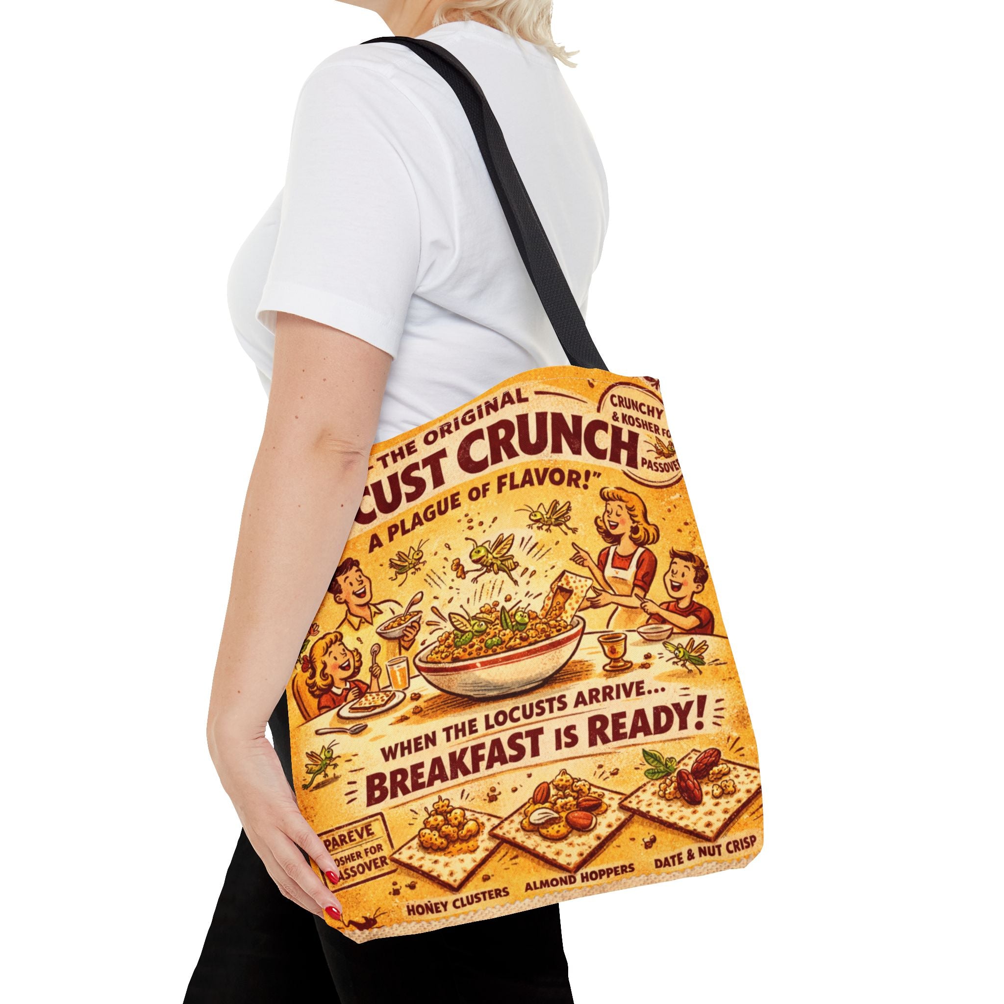 Passover Locust Crunch Vintage Ad Tote Bag, Funny Plague Matzah Market Tote, Retro Pesach Grocery Bag, Jewish Kitchen Gift