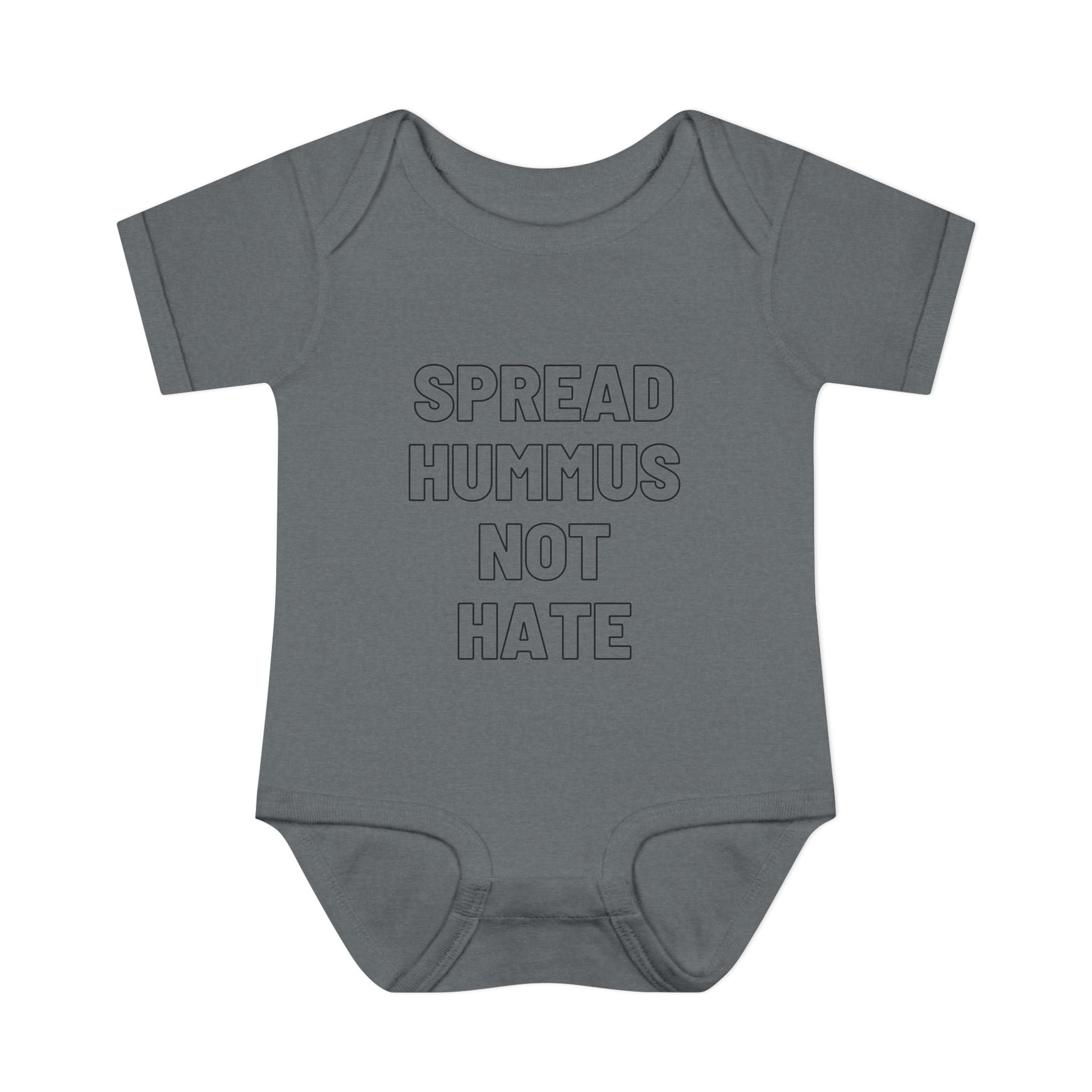 Spread Hummus Not Hate Baby Onesie Funny Jewish Infant Bodysuit, Foodie Humor Baby Shower Gift