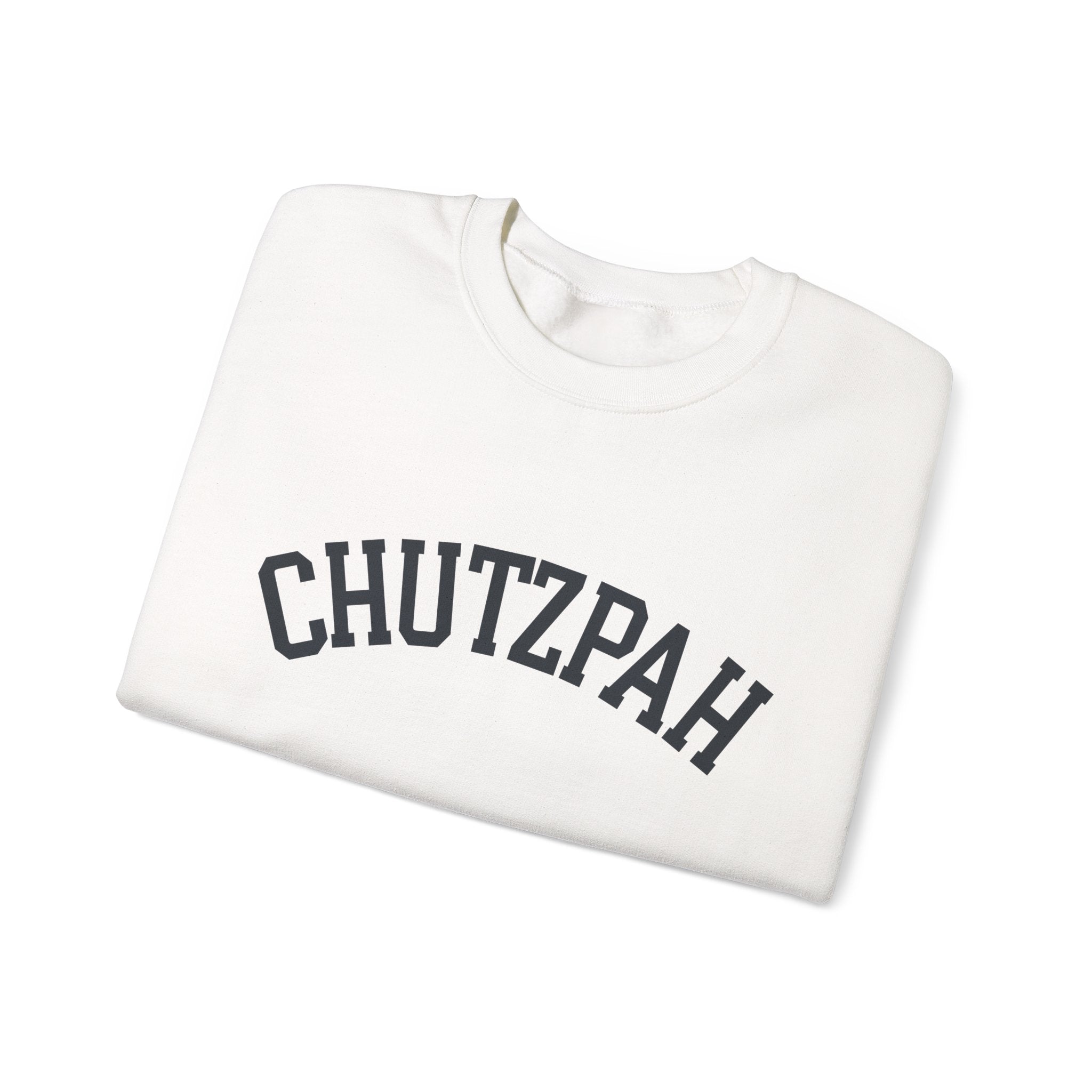 Chutzpah Sweatshirt White Crewneck, Yiddish Collegiate Lettering Jewish Pullover Gift