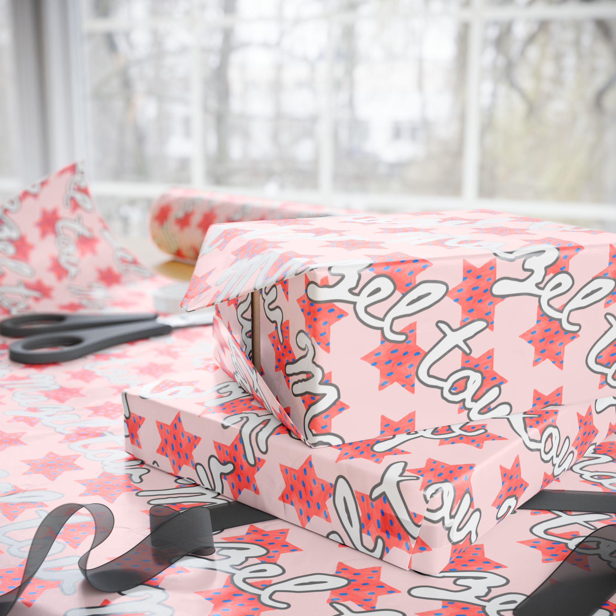 Mazel Tov Wrapping Paper | Pink Star of David Gift Wrap | Jewish Celebration Wrap | Bat Mitzvah Gift Paper | Baby Naming Gift Wrap