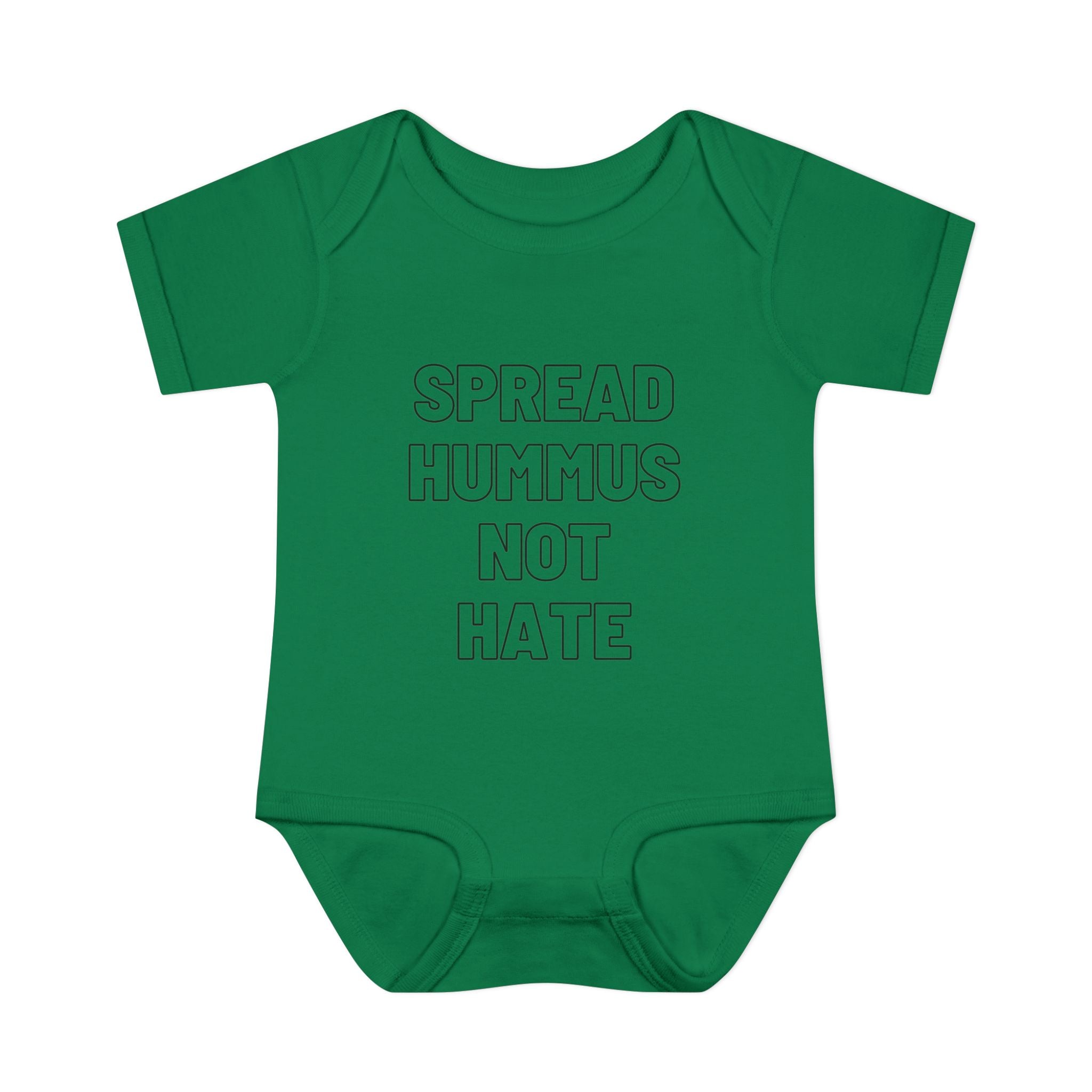 Spread Hummus Not Hate Baby Onesie Funny Jewish Infant Bodysuit, Foodie Humor Baby Shower Gift