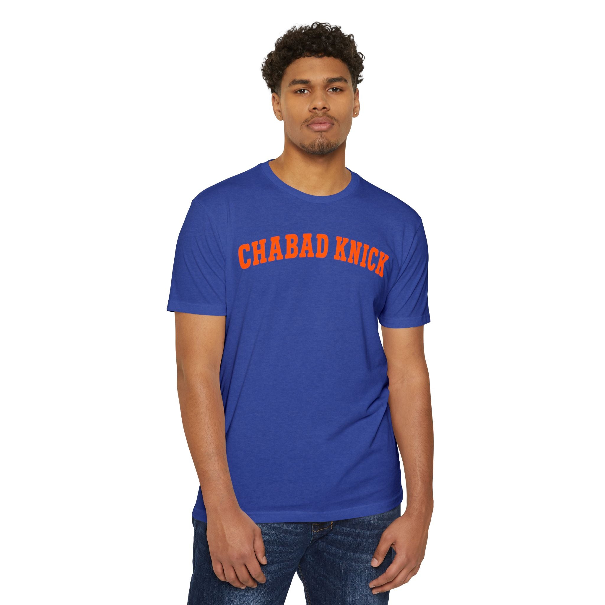 Chabad Knick T Shirt, Blue Orange Jewish Basketball Shirt, Chabadnik Gift Tee With 770 Back Print