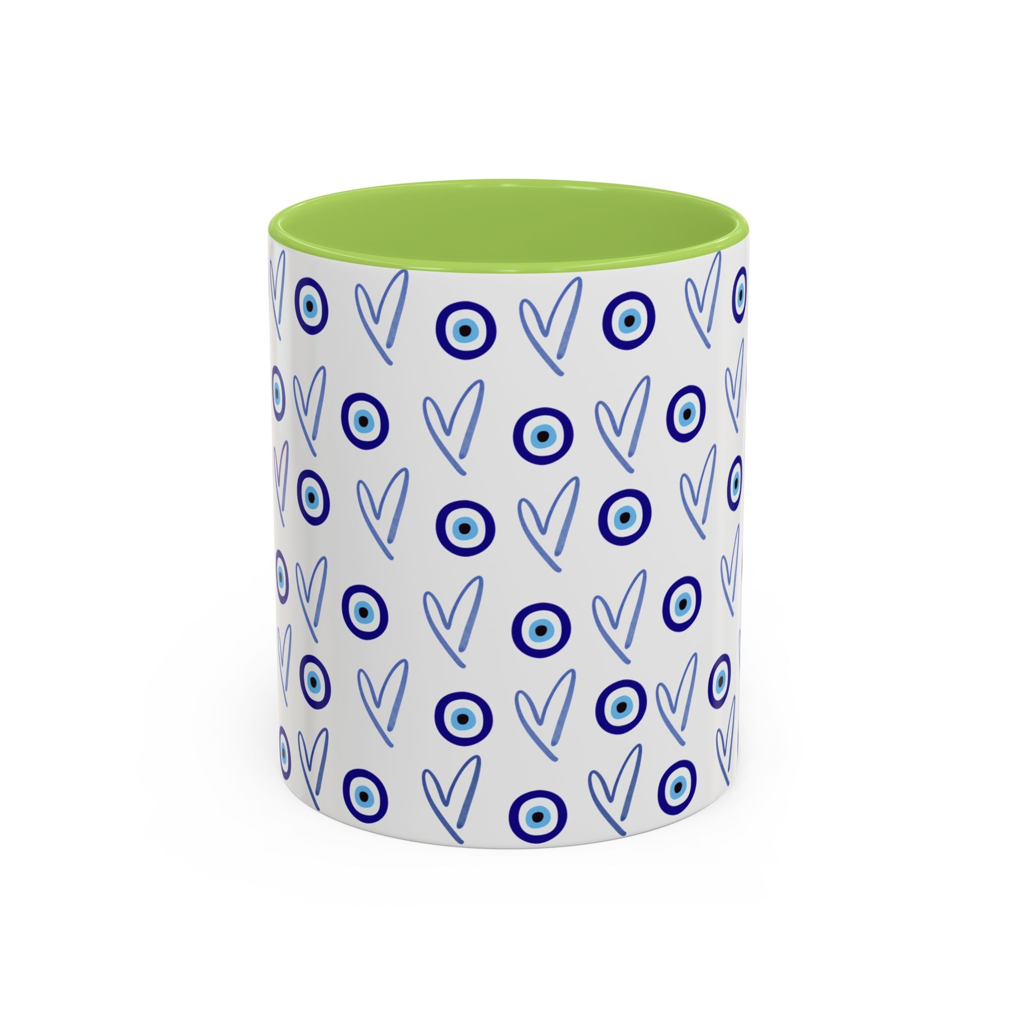 Evil Eye Heart Coffee Mug, Blue Ceramic Tea Cup, Jewish Kitchen Gift, Modern Judaica Drinkware, 11oz 15oz