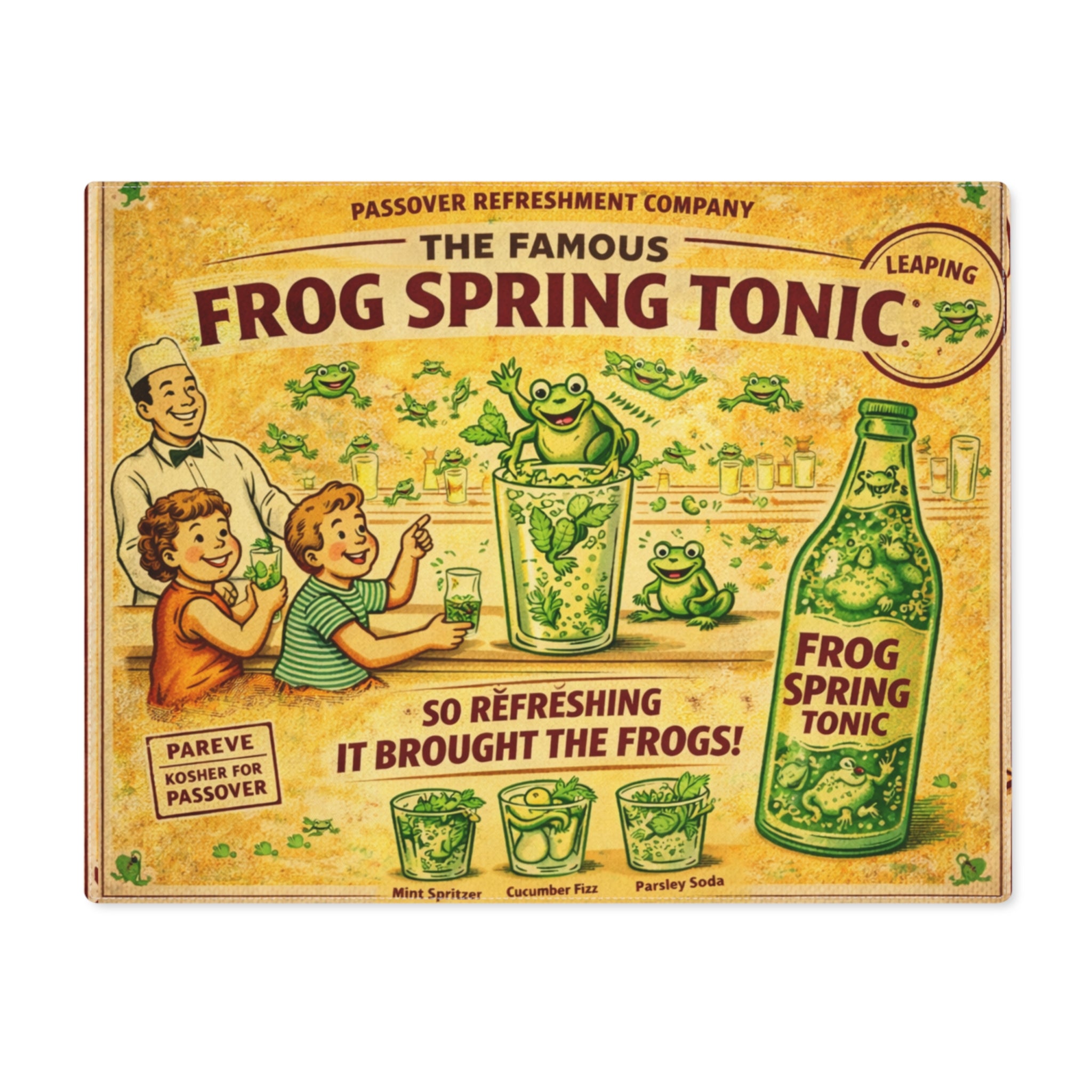PASSOVER pesach frog springs tonic water Passover Placemat, Funny Seder Table Mat, Pesach Decor