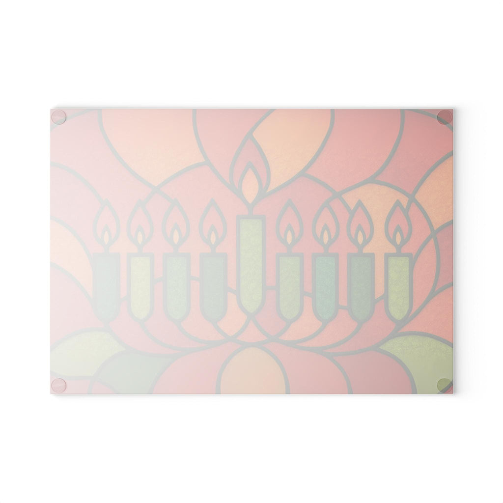 Stained Glass Style Hanukkah Menorah Drip Tray, Tempered Glass Judaica (8x11" )