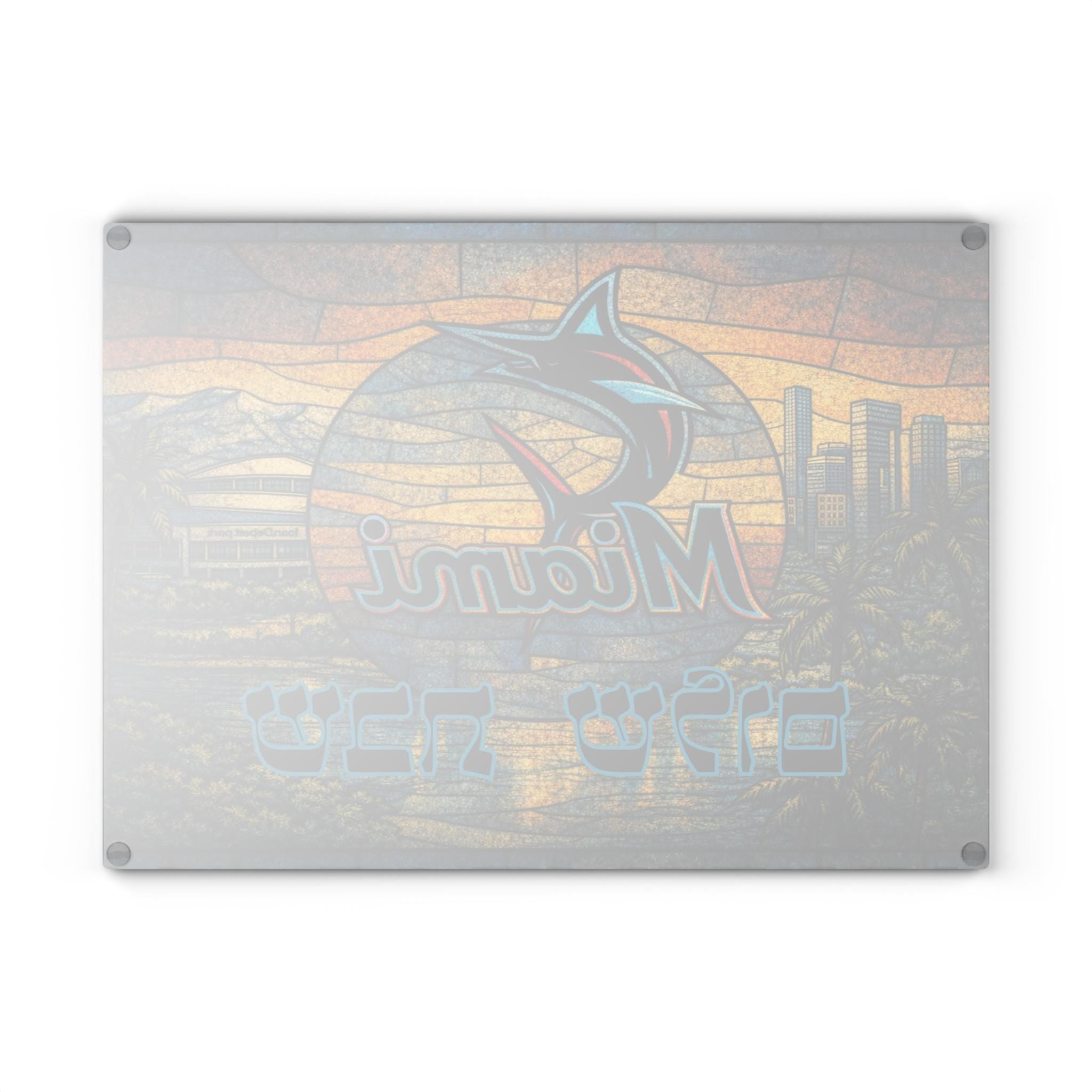 Miami Marlins Stained Glass Challah Board, Tempered Glass Shabbat Tray
