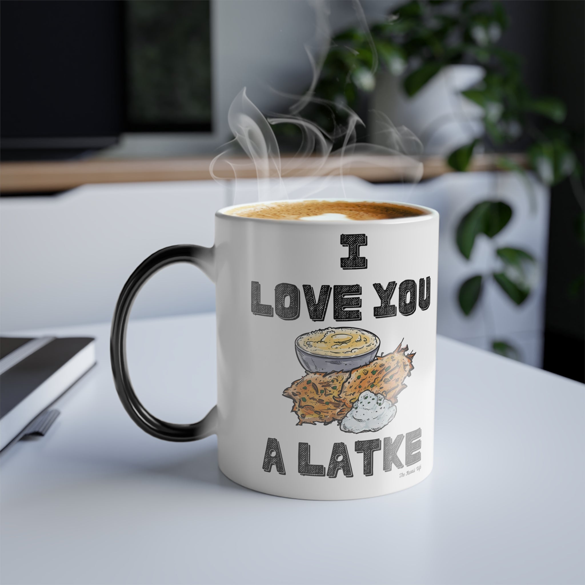 I Love You a Latke Color Changing Mug, Funny Hanukkah Heat Reveal Coffee Cup, Jewish Holiday Gift for Couples