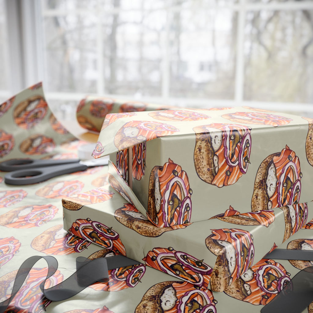 Bagels and Lox Wrapping Paper Jewish Gift Wrap, Funny Schmear Brunch Paper, Hanukkah Bar Mitzvah Housewarming Gift