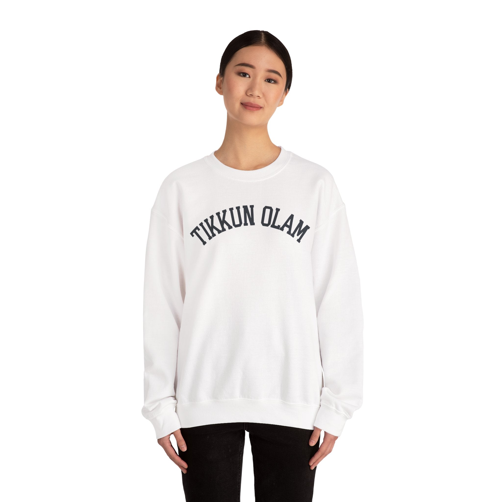 Tikkun Olam Sweatshirt Hebrew Crewneck, Jewish Social Justice Embroidered Pullover Gift