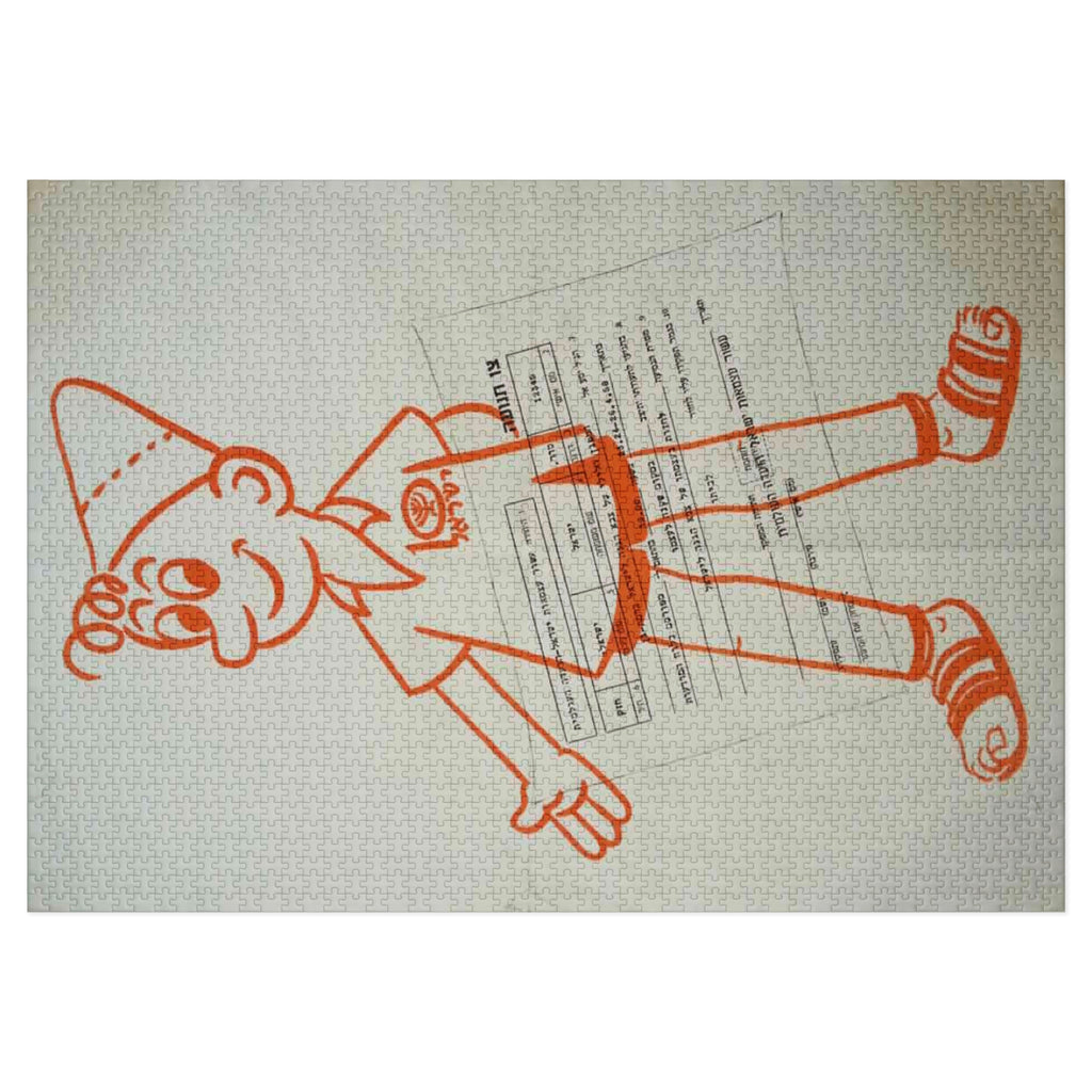 Retro Israeli Cartoon Puzzle, 2000-Piece | Vintage Judaica Art in Orange Line Drawing w/ Hebrew Details | Glossy Boxed Jigsaw Gift