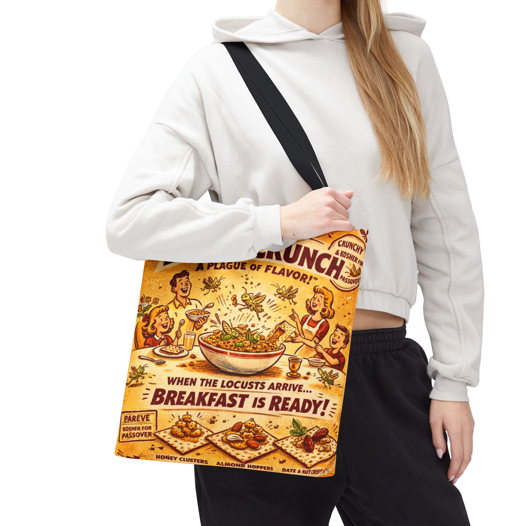Passover Locust Crunch Vintage Ad Tote Bag, Funny Plague Matzah Market Tote, Retro Pesach Grocery Bag, Jewish Kitchen Gift