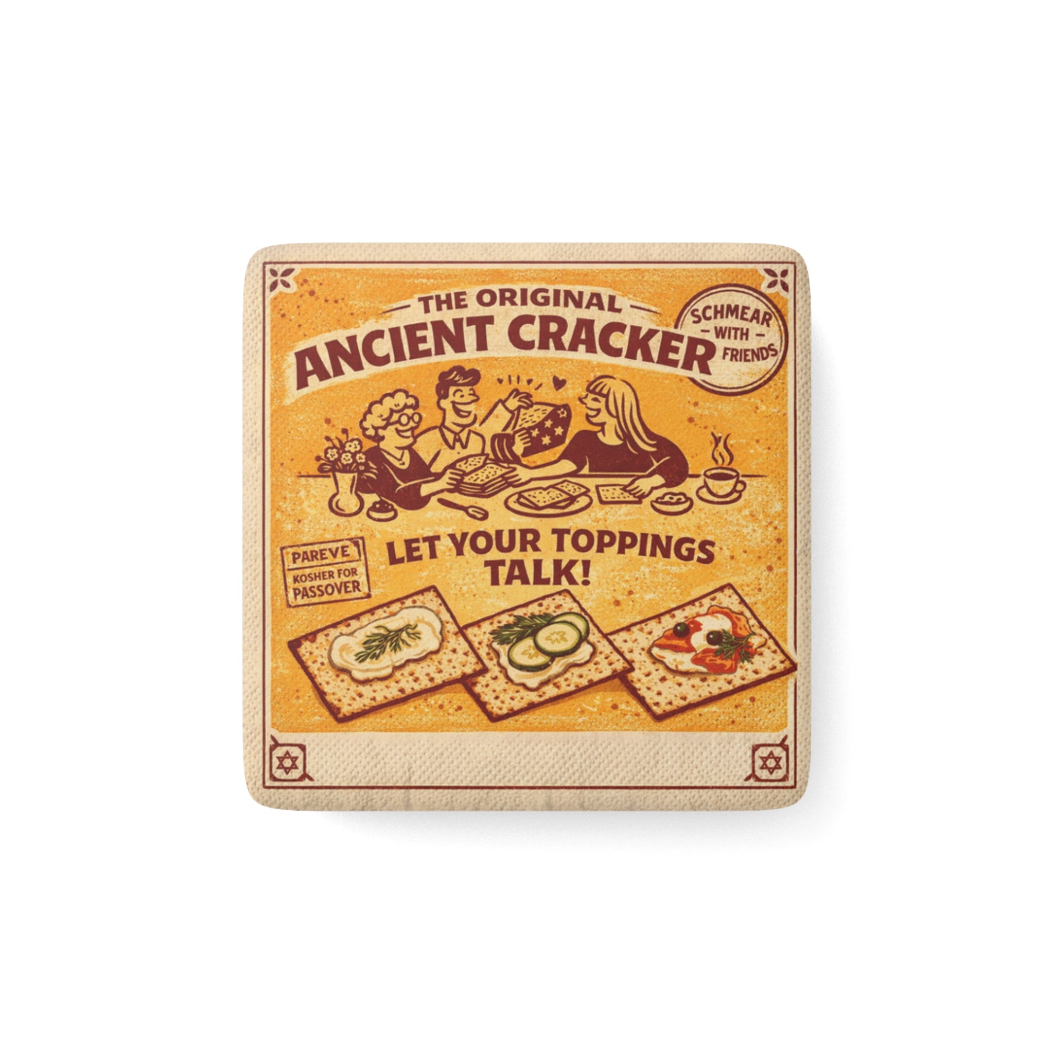 Passover Vintage Matzah Porcelain Magnet 2x2 Inch, Retro Jewish Kitchen Decor, Seder Hostess Gift, Pesach Fridge Tile