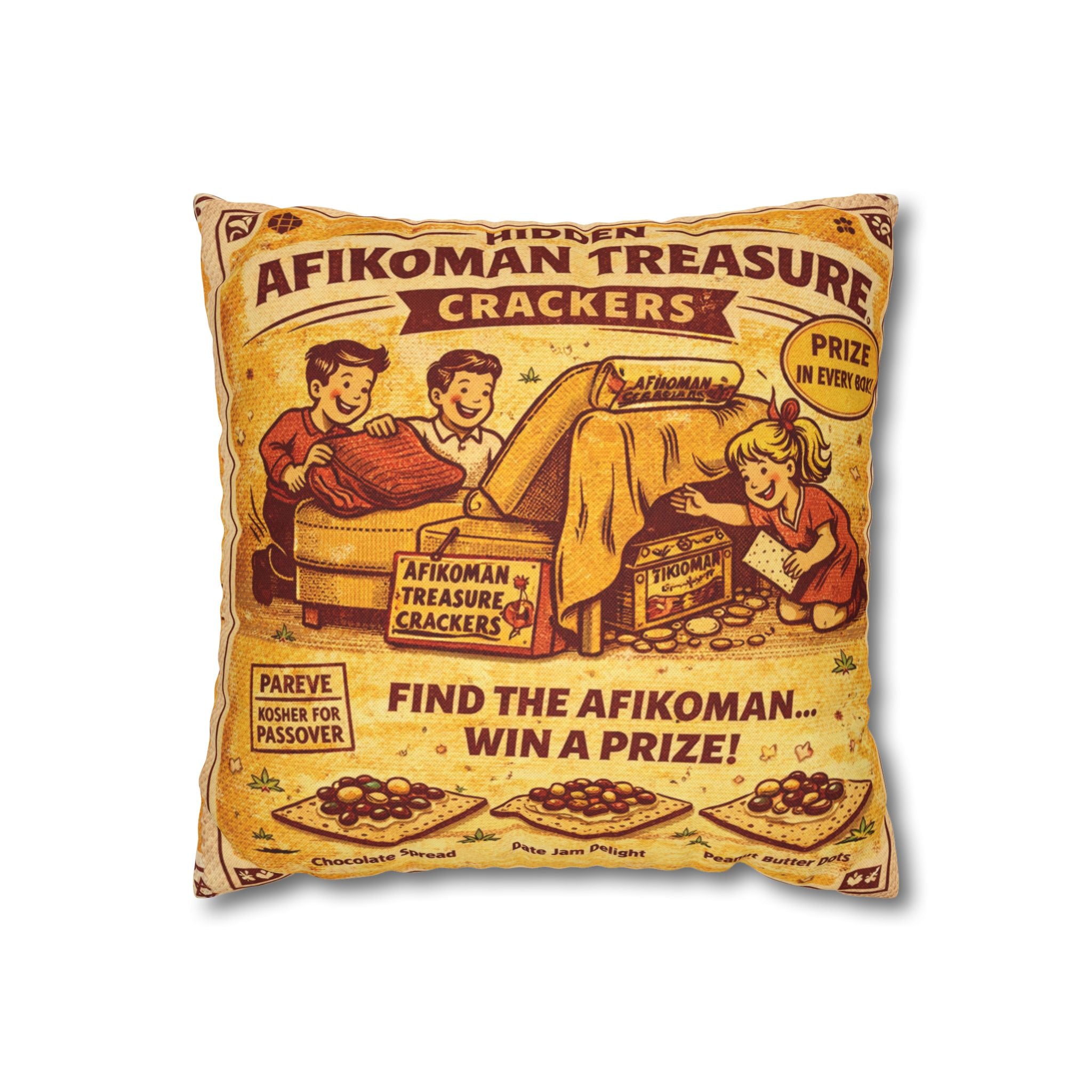 Passover Matzah afikomen Decorative Pillow Cover, Vintage Jewish Kitchen Art Cushion Case, Seder Hostess Gift, Holiday Home Decor
