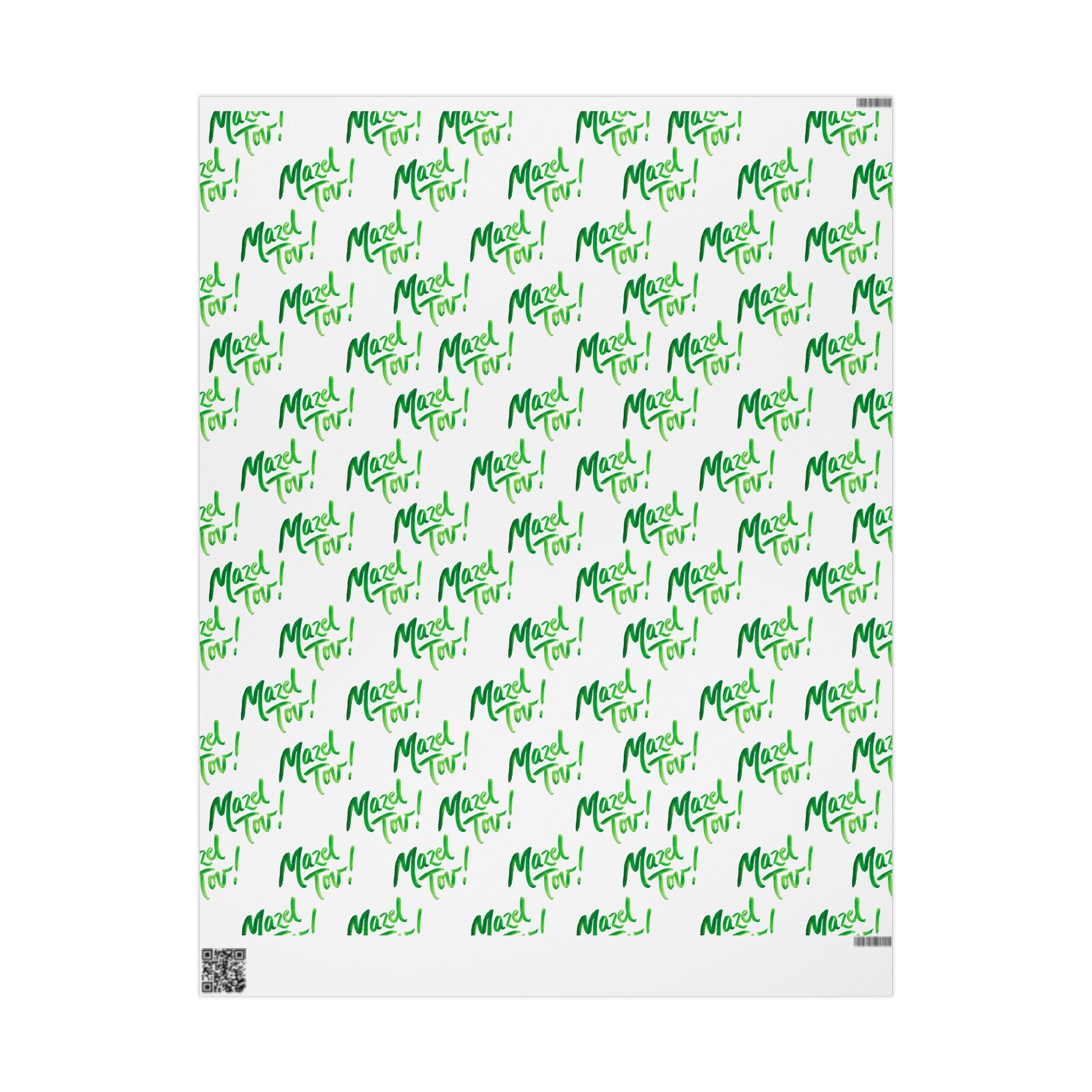 White and Green Mazel Tov Wrapping Paper Roll, Jewish Gift Wrap for Wedding Bar Mitzvah Engagement, Modern Simcha Present Wrap