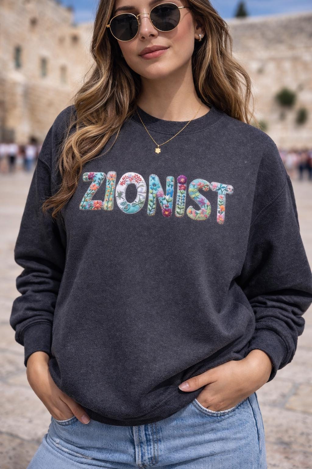 Floral Zionist Crewneck Sweatshirt, Jewish Pride Apparel