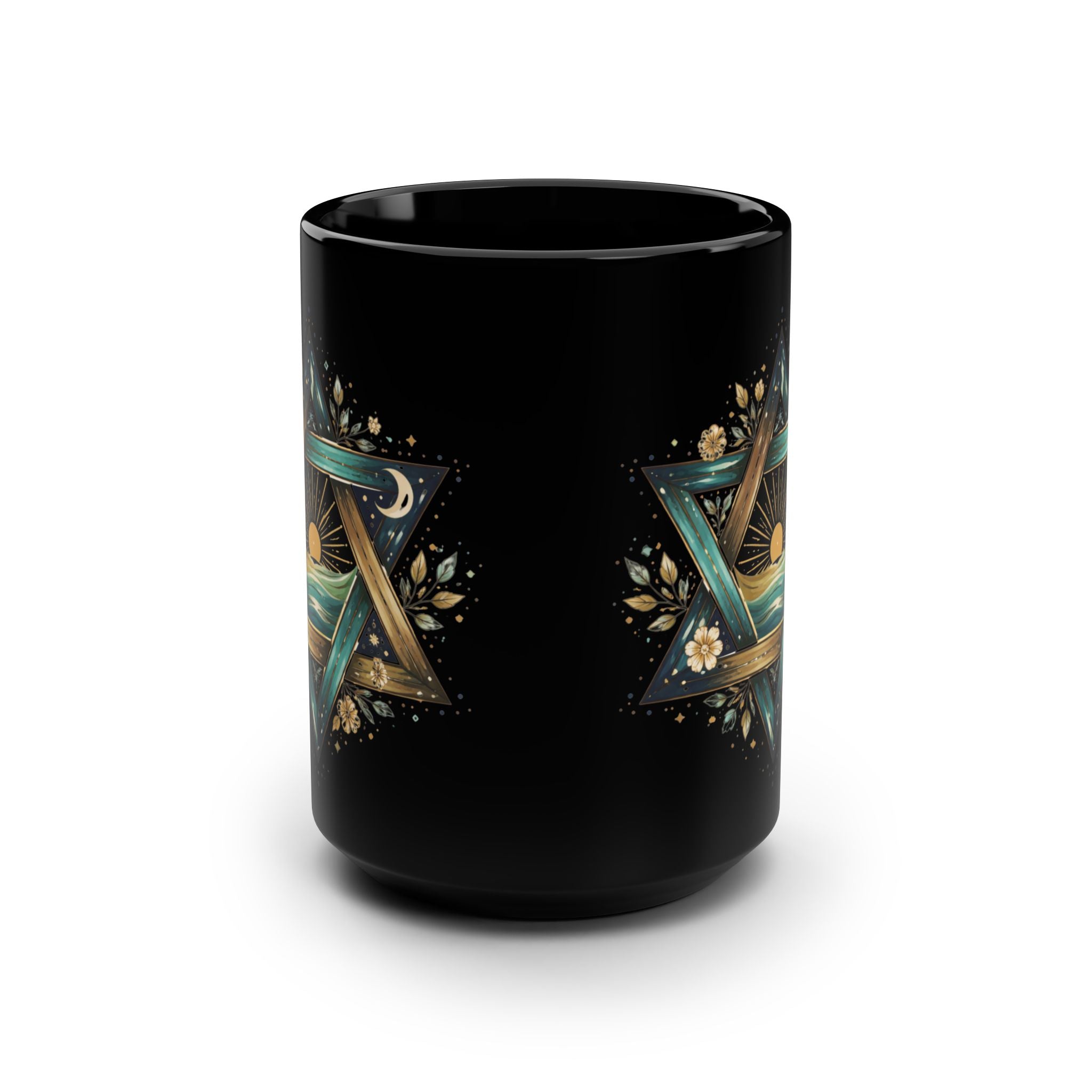 Star of David Sunrise Mug 15oz, Jewish Symbol Ocean Design Black Ceramic Coffee Cup Gift
