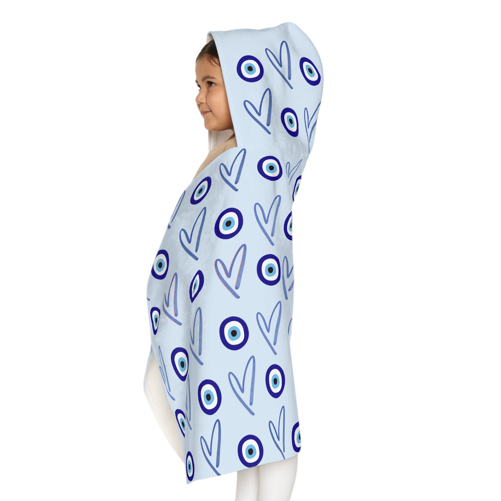 Jewish Evil Eye Hooded Towel for Kids, blue Heart Bath Towel, Pool Beach Towel, Jewish Baby Gift,  Swim Towel